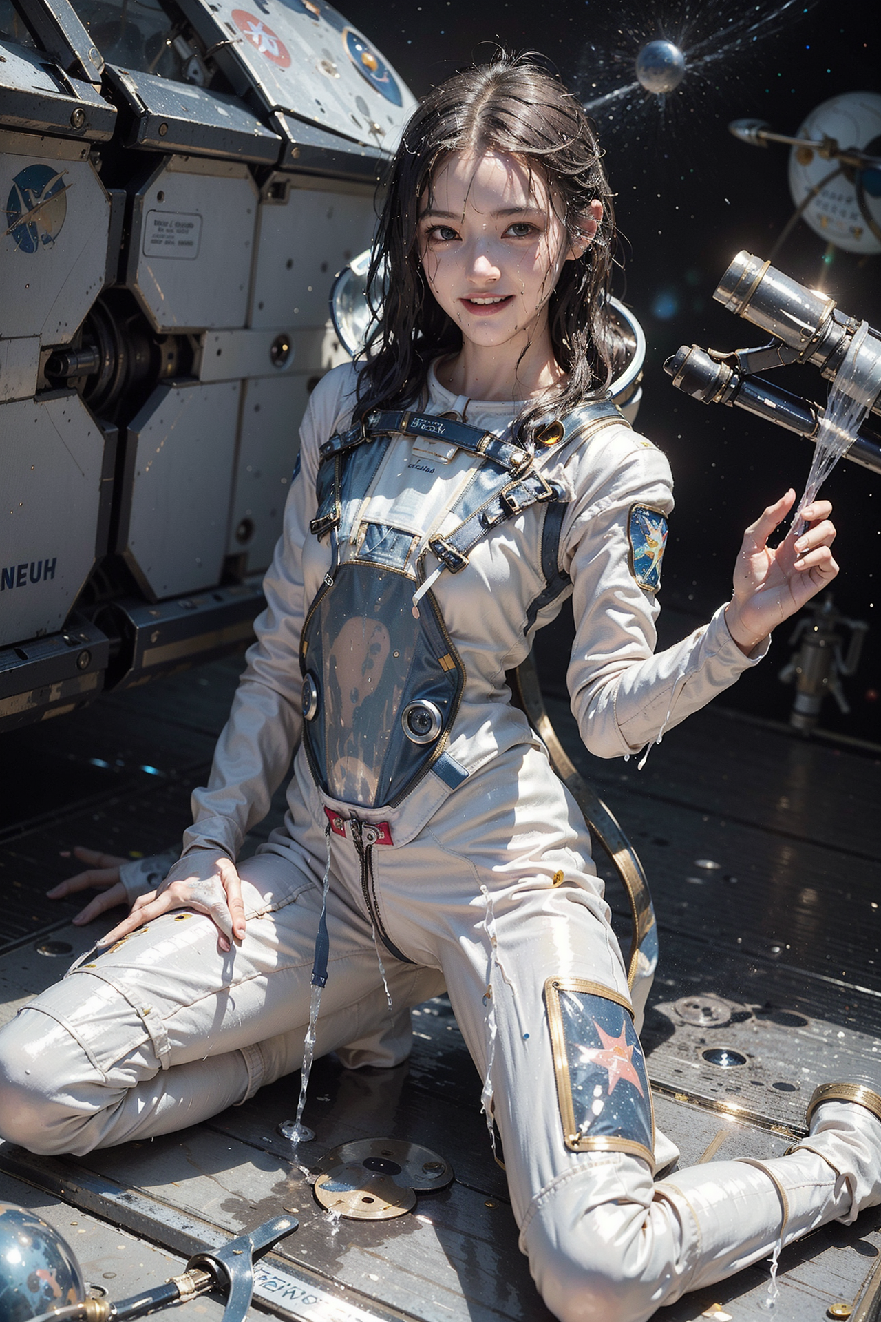 宇宙ステーションの宇宙服美少女ポートレート #美少女 #アニメ調 #笑顔
