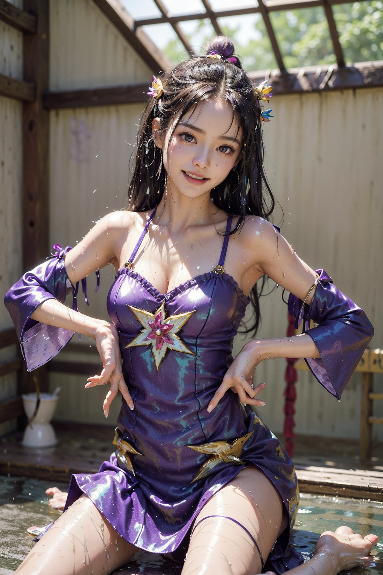 紫色衣装の笑顔ポートレート #美少女 #アニメ調 #衣装