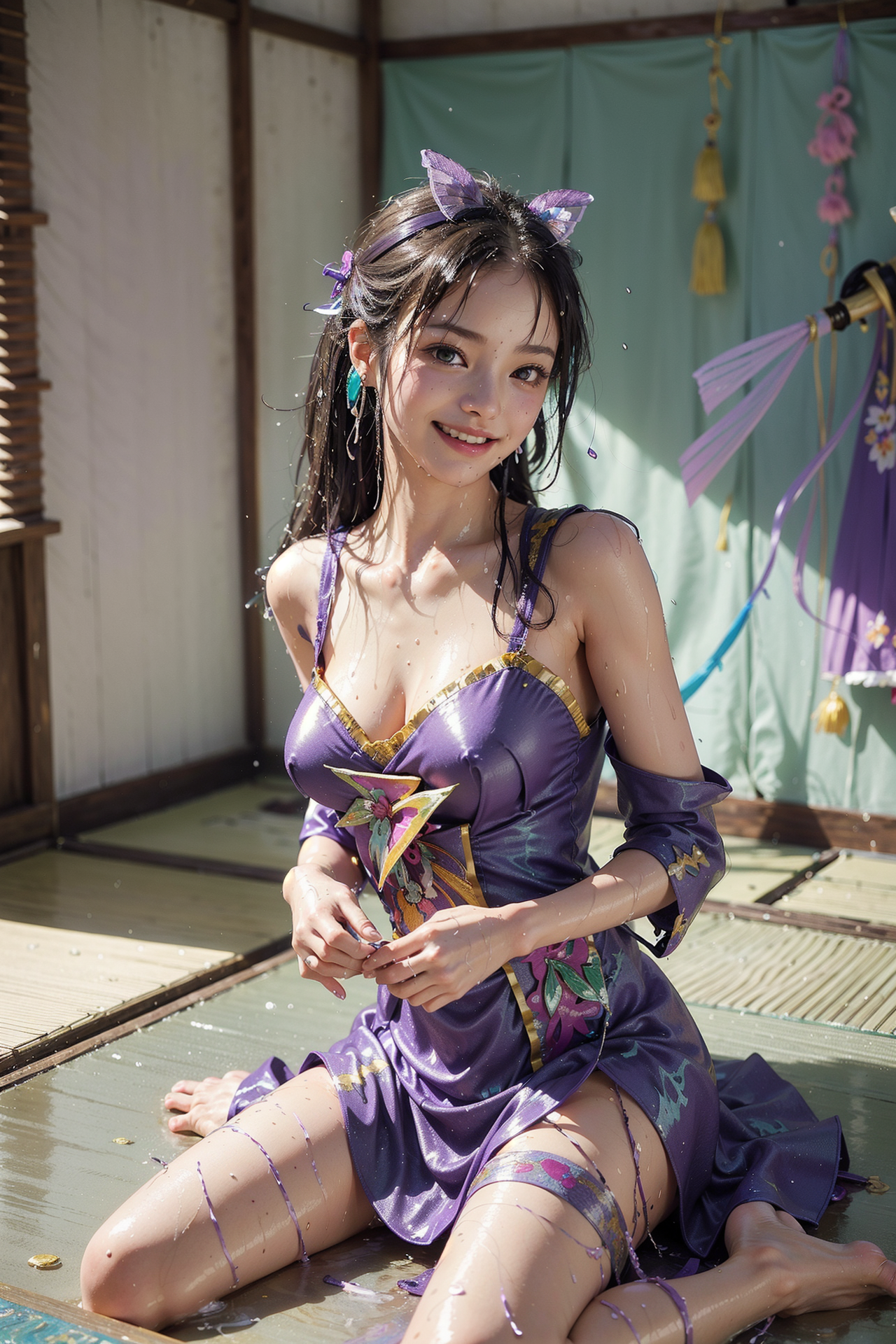 紫色のドレスと蝶々ヘアアクセの和風美少女 #美少女 #かわいい #アニメ調