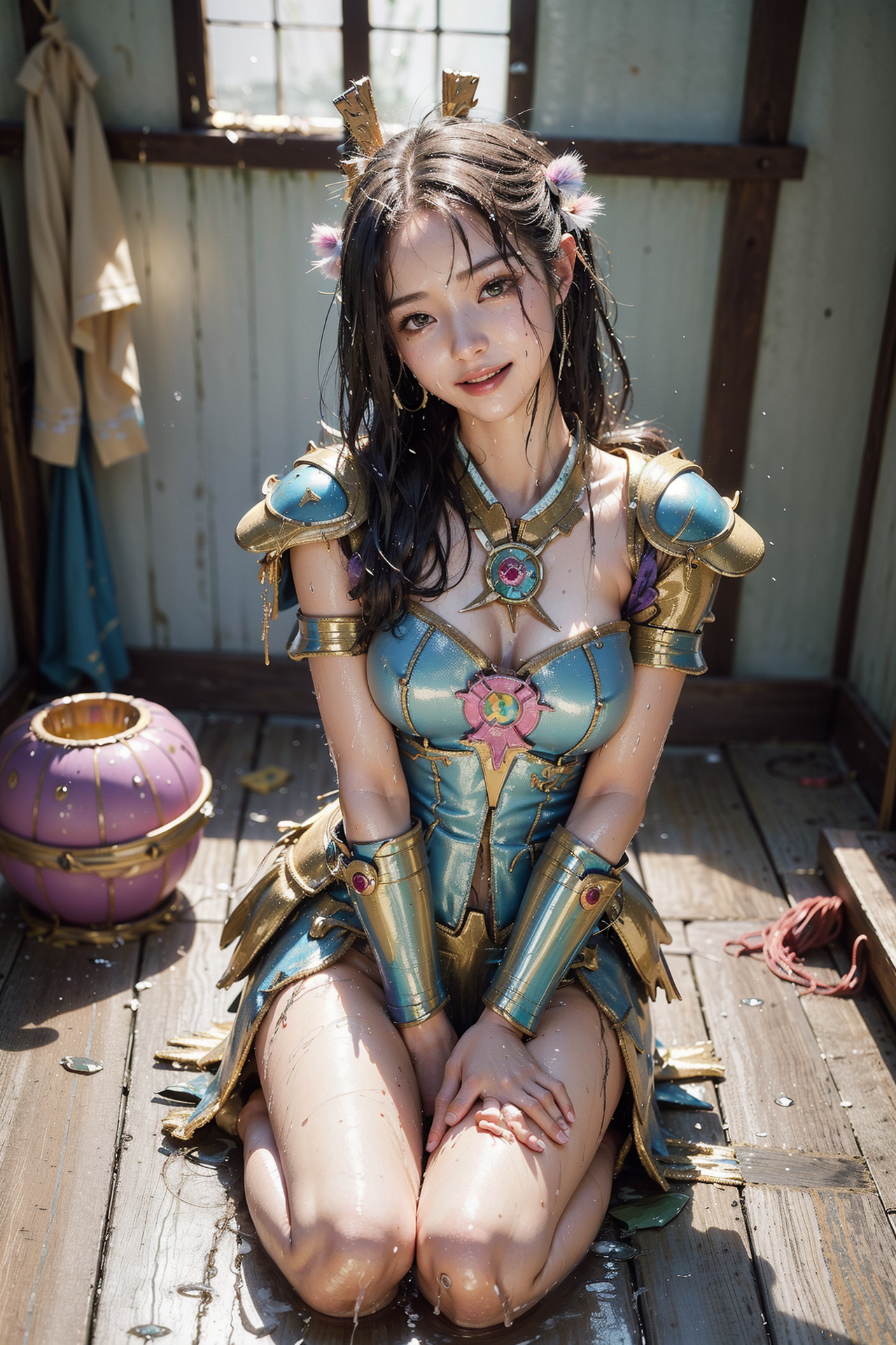 金と青の甲冑に身を包んだ麗しき姫君 #美少女 #アニメ調 #立ち姿