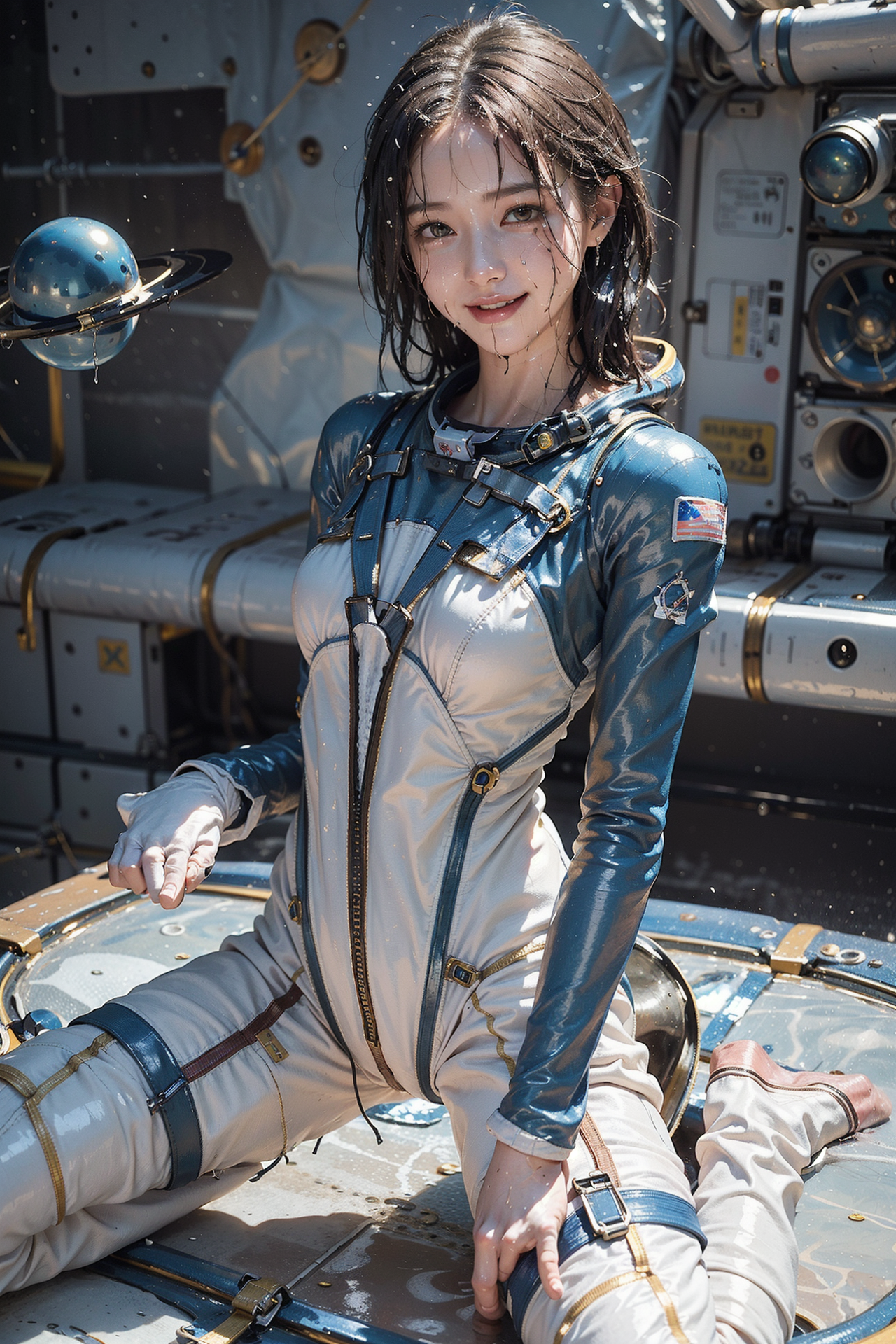 宇宙ステーションの笑顔、宇宙飛行士の肖像 #美少女 #笑顔 #アニメ調