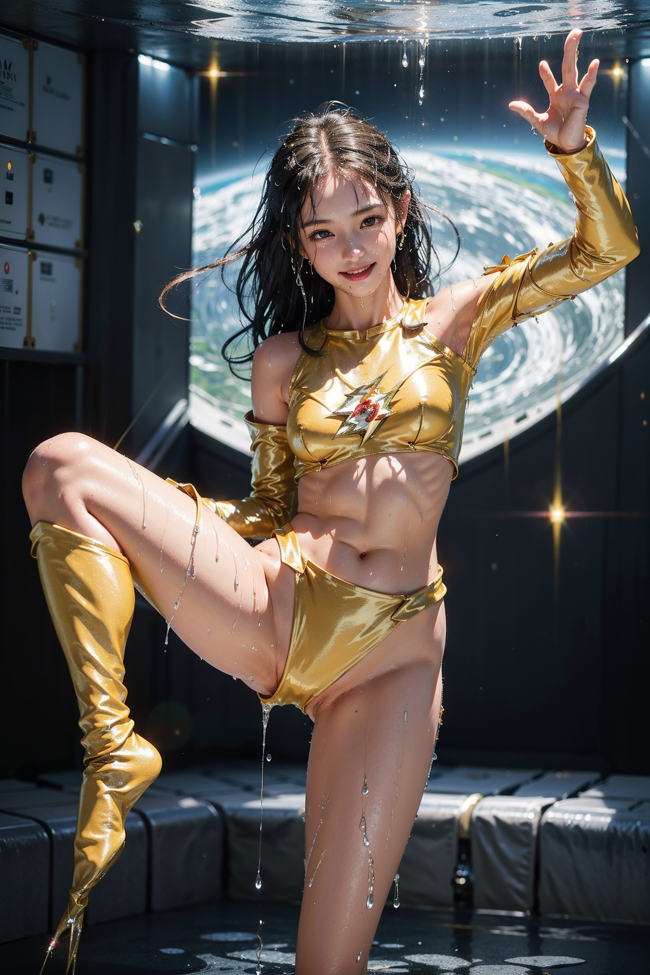 宇宙ステーションでダンスする金色衣装の笑顔 #美少女 #ダンス #笑顔