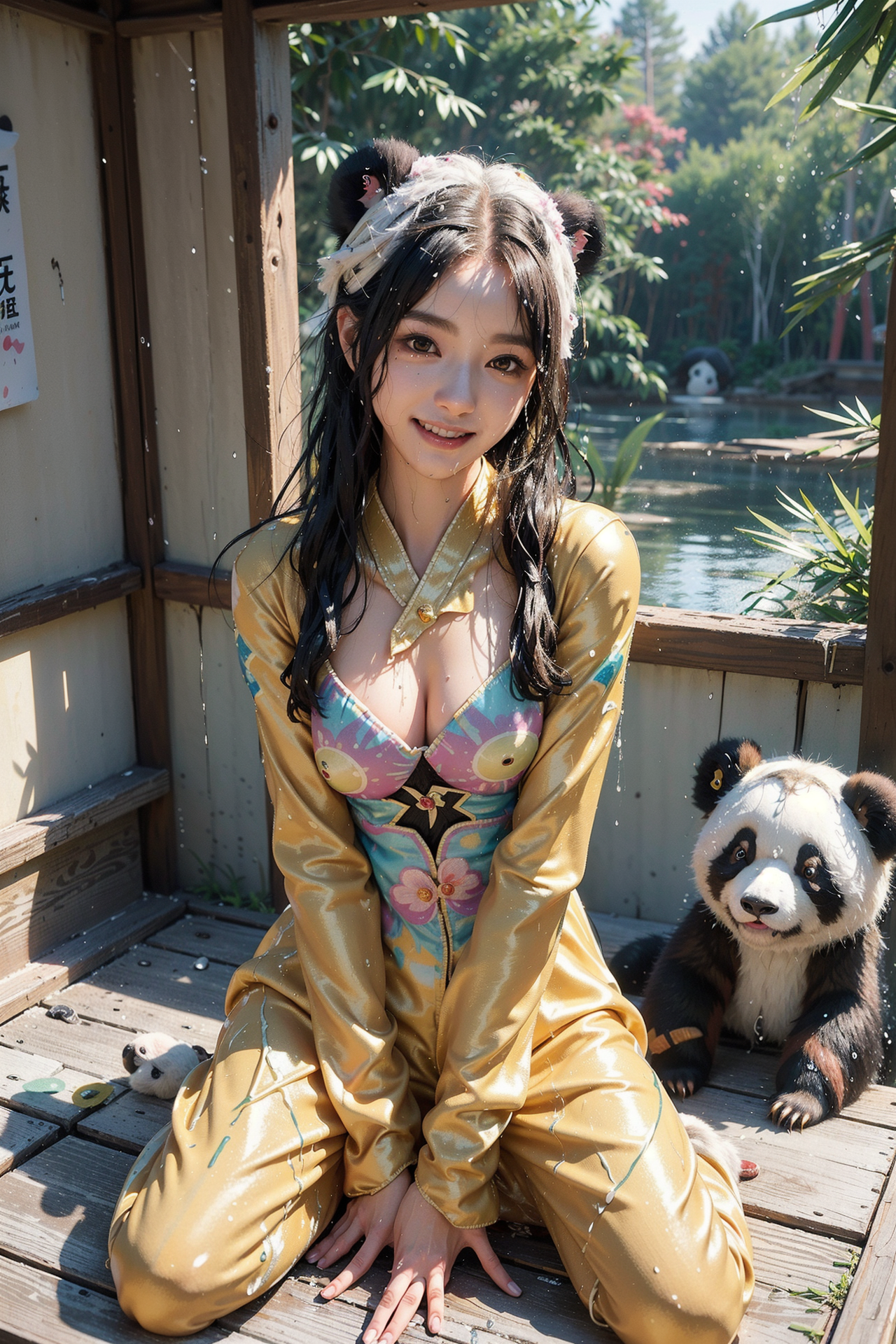 庭園の縁側で微笑む和風ドレスの少女 #美少女 #屋外 #笑顔