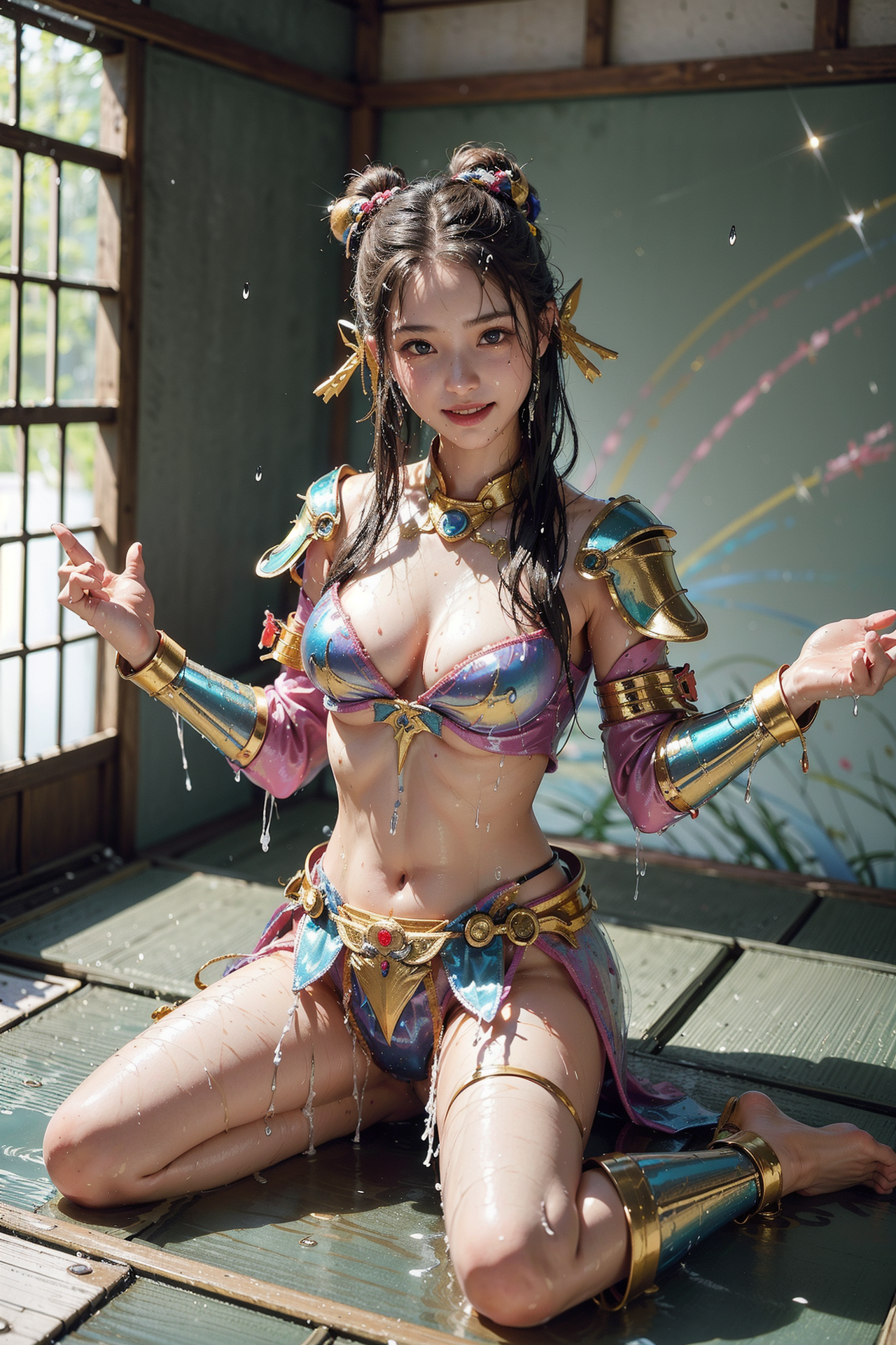 和室で輝くダンスポーズ、金と紫の衣装 #美少女 #ダンス #元気