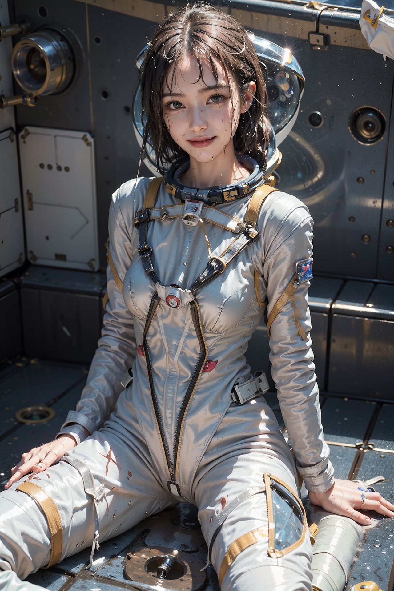宇宙船内のアニメ調ポートレート、宇宙服姿の美少女 #美少女 #宇宙服 #アニメ調