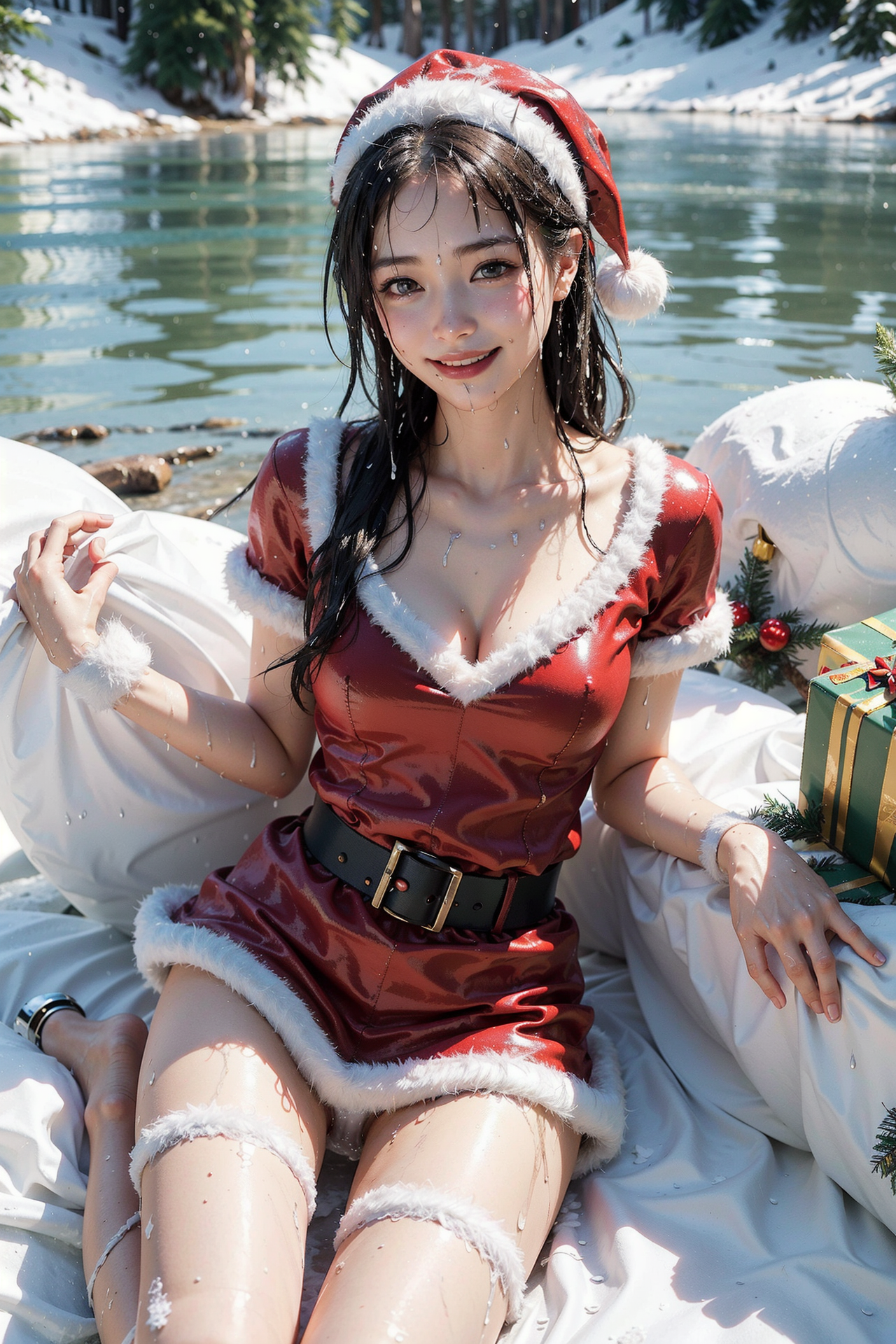 雪景色の湖畔で笑顔のクリスマスポートレート #美少女 #笑顔 #制服