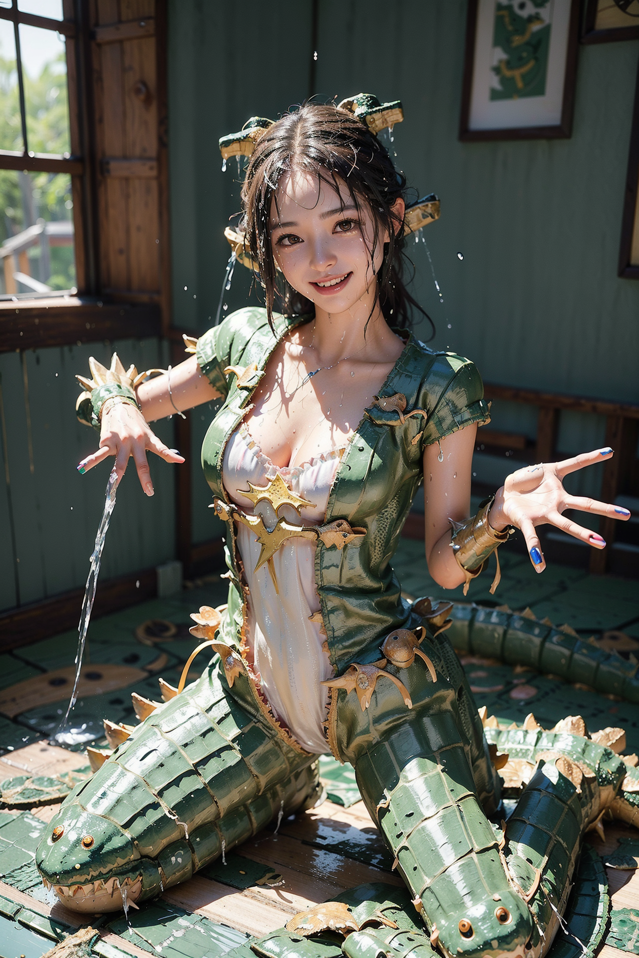 緑の部屋で笑顔のポートレート #美少女 #笑顔 #アニメ調