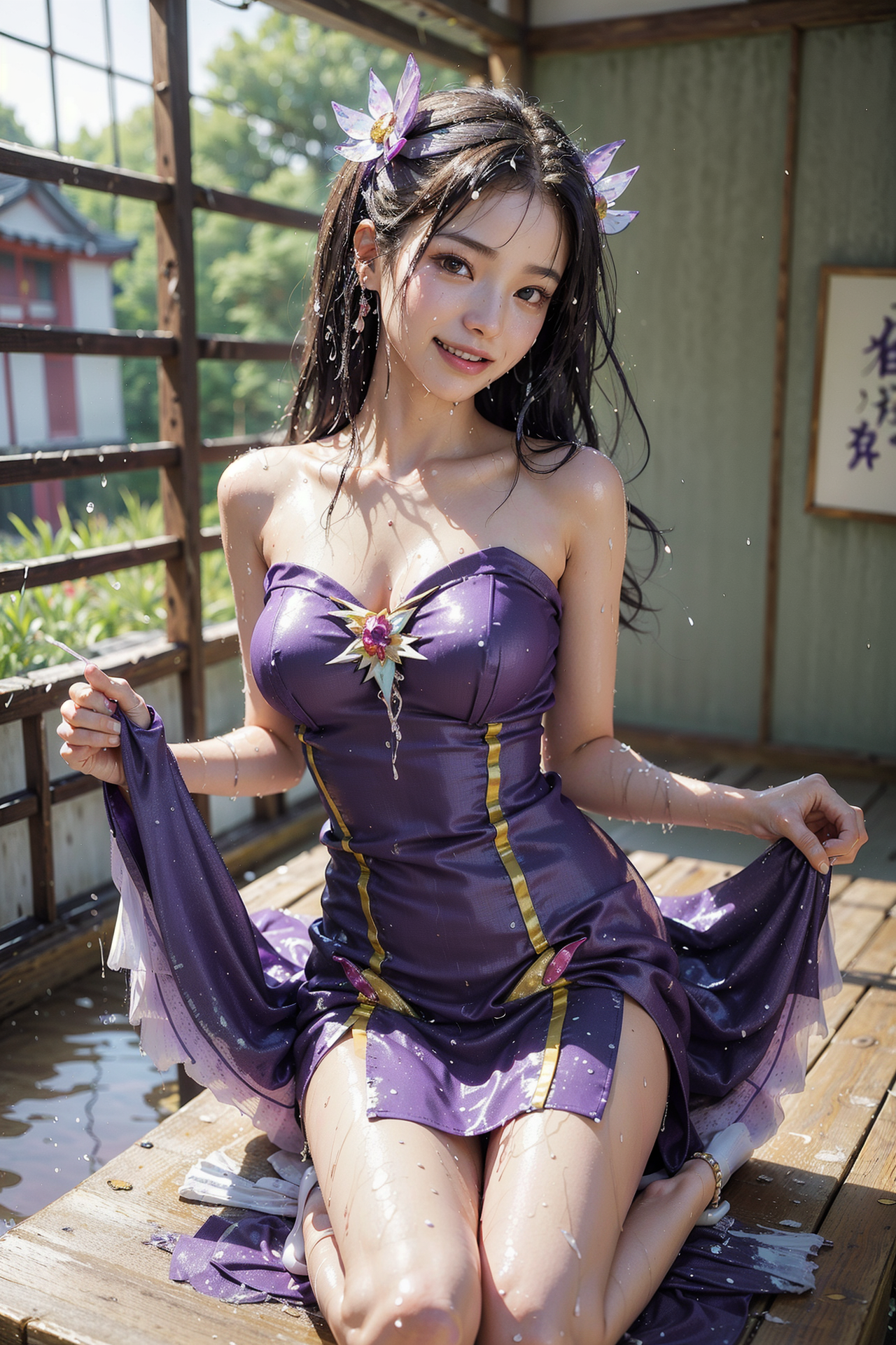 紫の花飾りを纏った清楚な笑顔のポートレート #美少女 #清楚 #笑顔