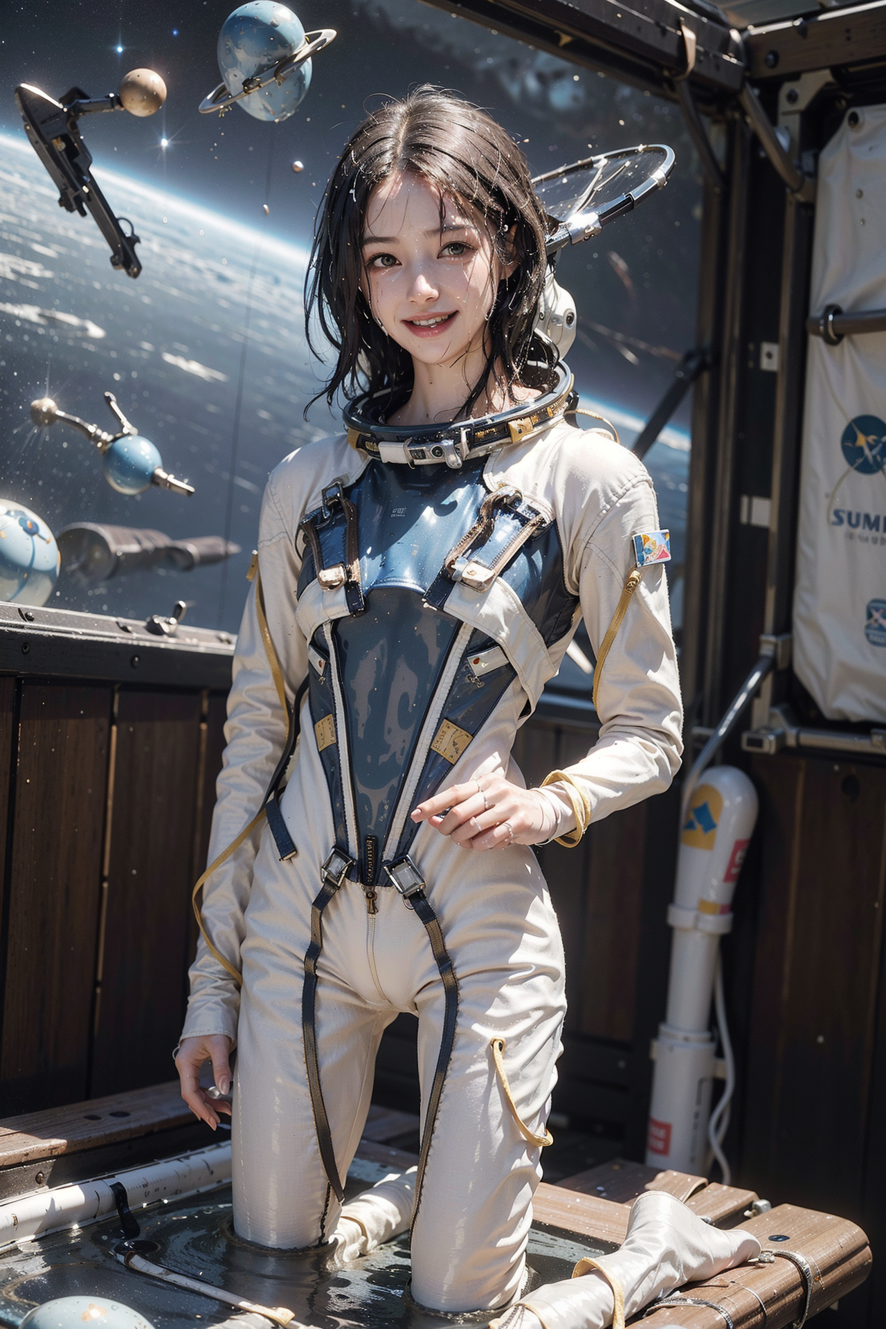宇宙船内の宇宙飛行士ポートレート #美少女 #アニメ調 #笑顔