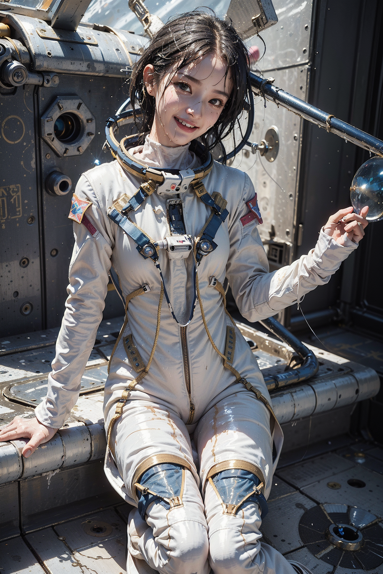 宇宙ステーション内の宇宙服姿の美少女 #美少女 #アニメ調 #武器