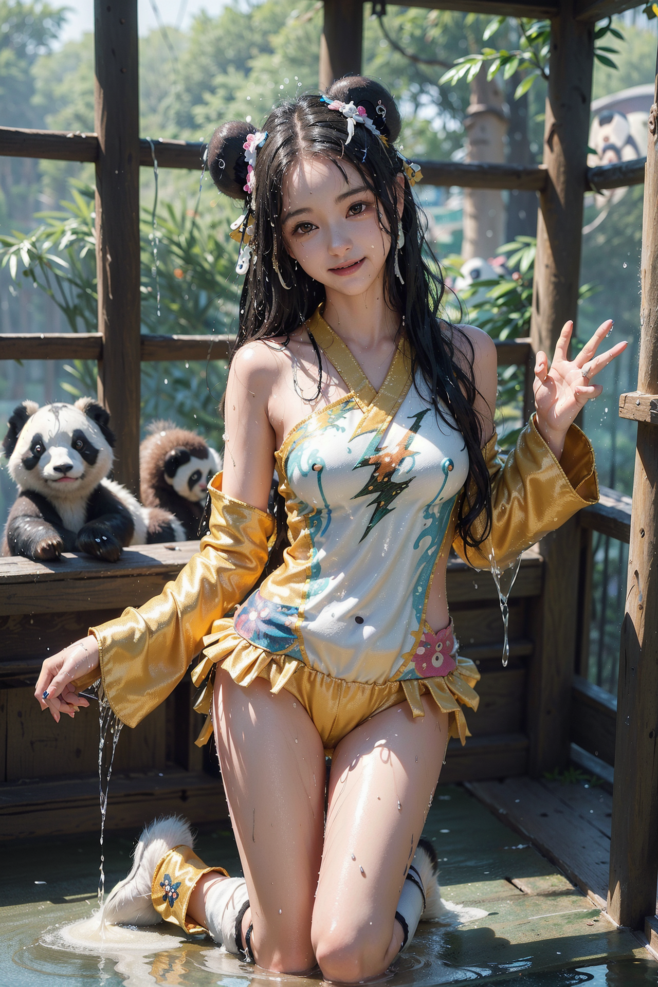パンダと戯れる笑顔の美少女 #美少女 #笑顔 #屋外
