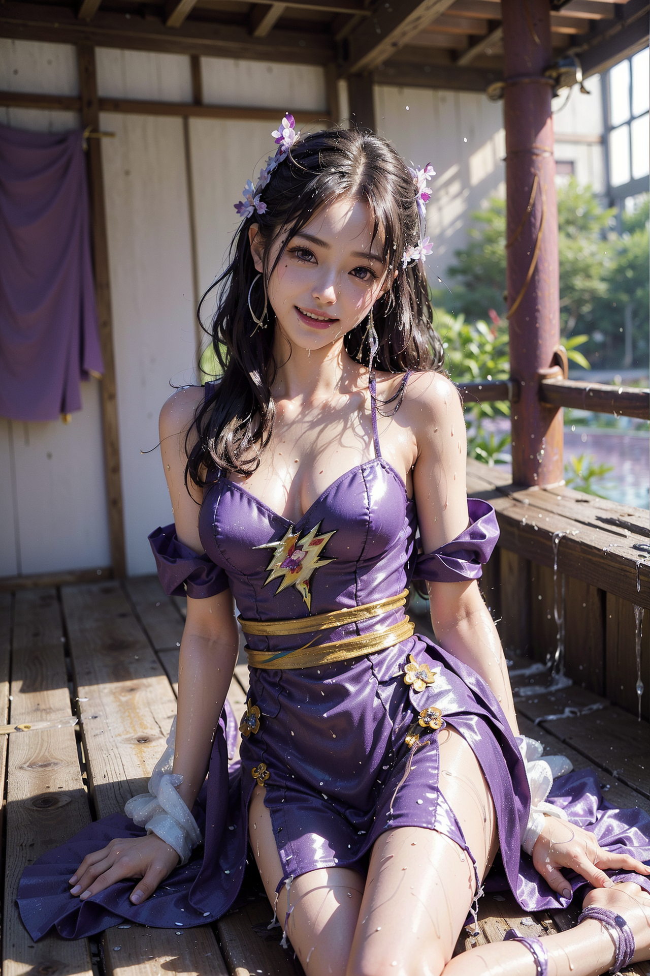 紫色の和風ドレスを纏った笑顔の少女 #美少女 #アニメ調 #かわいい