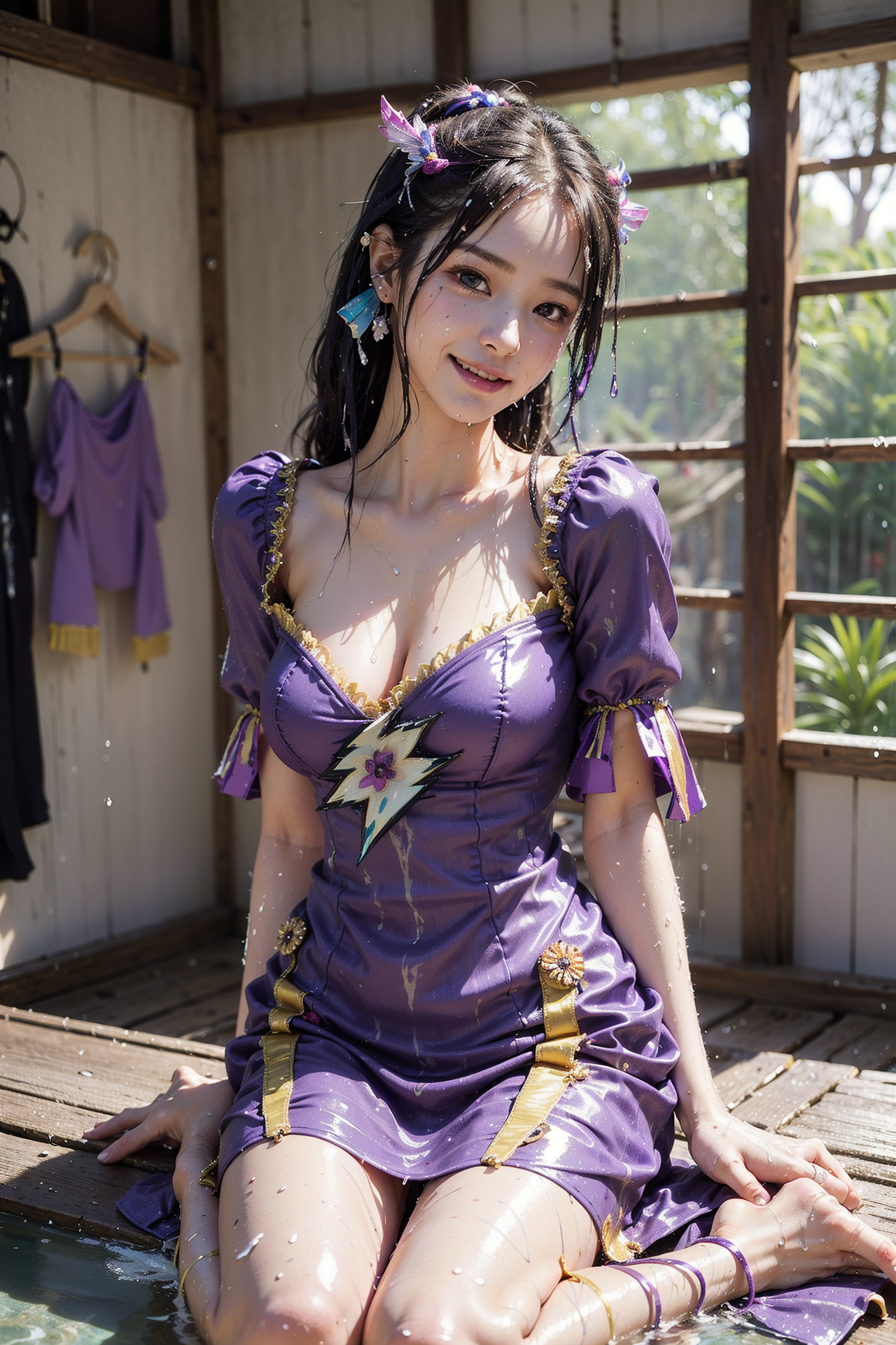紫のドレスに花飾りの美少女ポートレート #美少女 #かわいい #ファッション