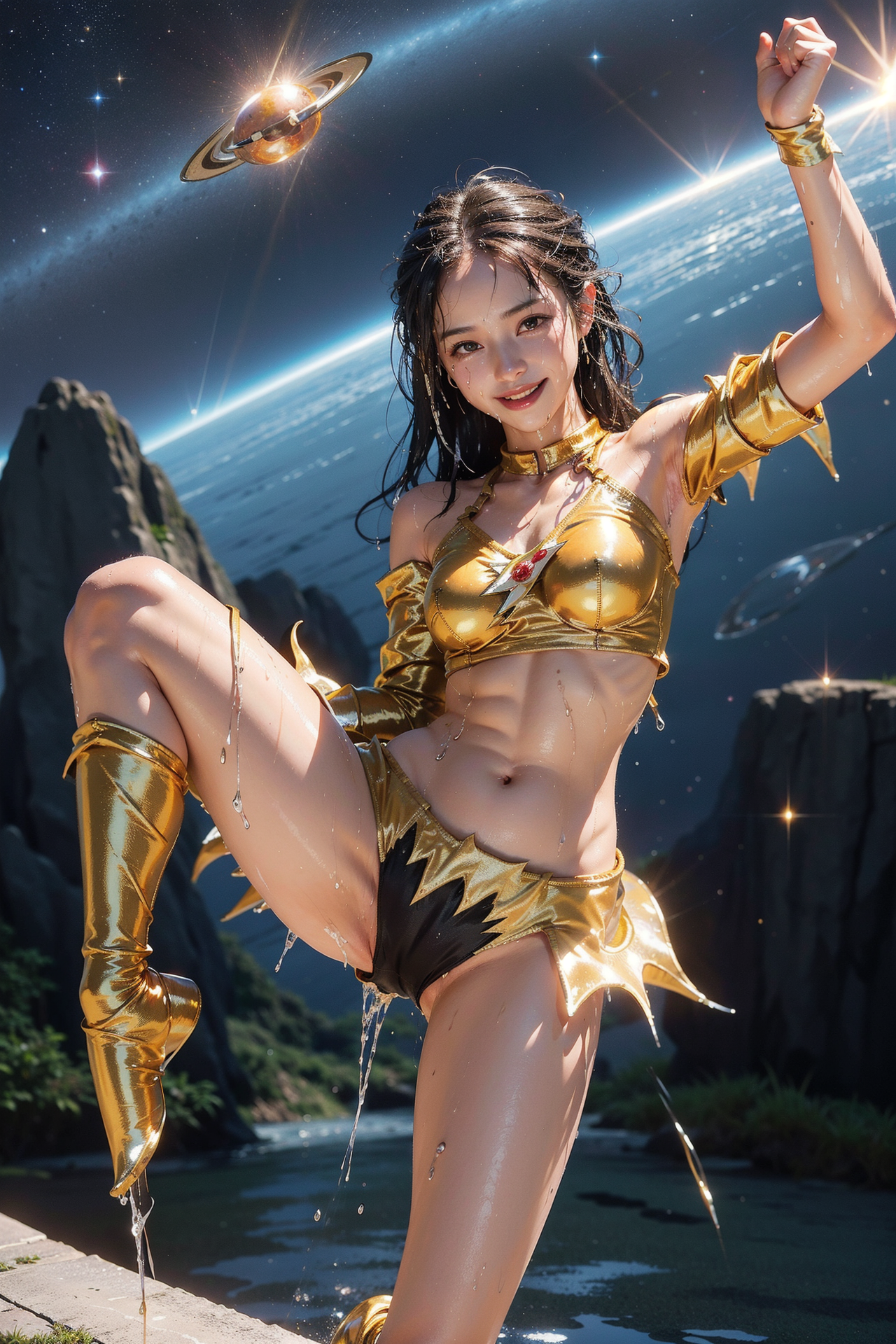 宇宙を背景にした金色衣装のダンスポートレート #美少女 #ダンス #衣装