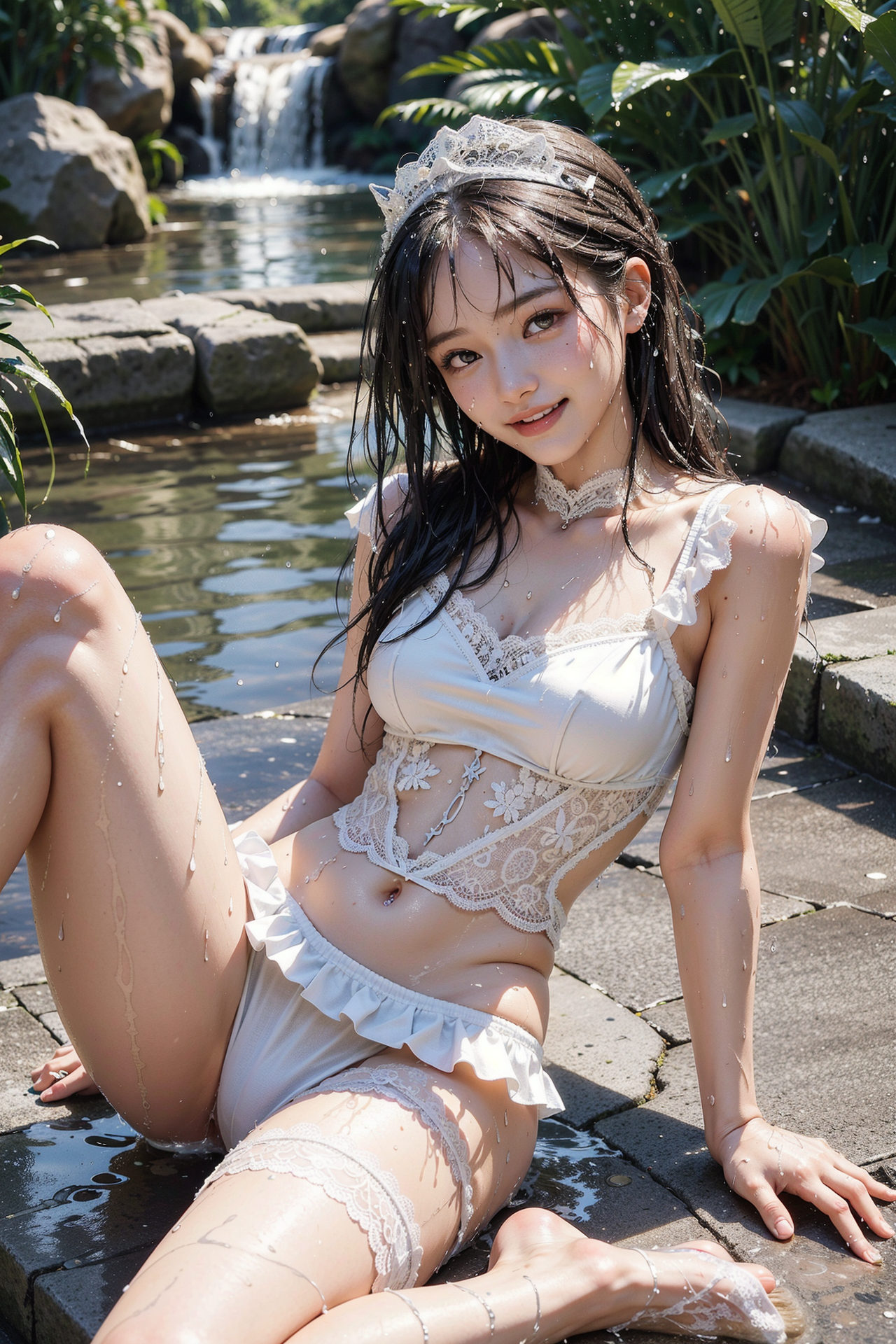 滝のほとりで撮る白のレースポートレート #美少女 #屋外 #撮影会
