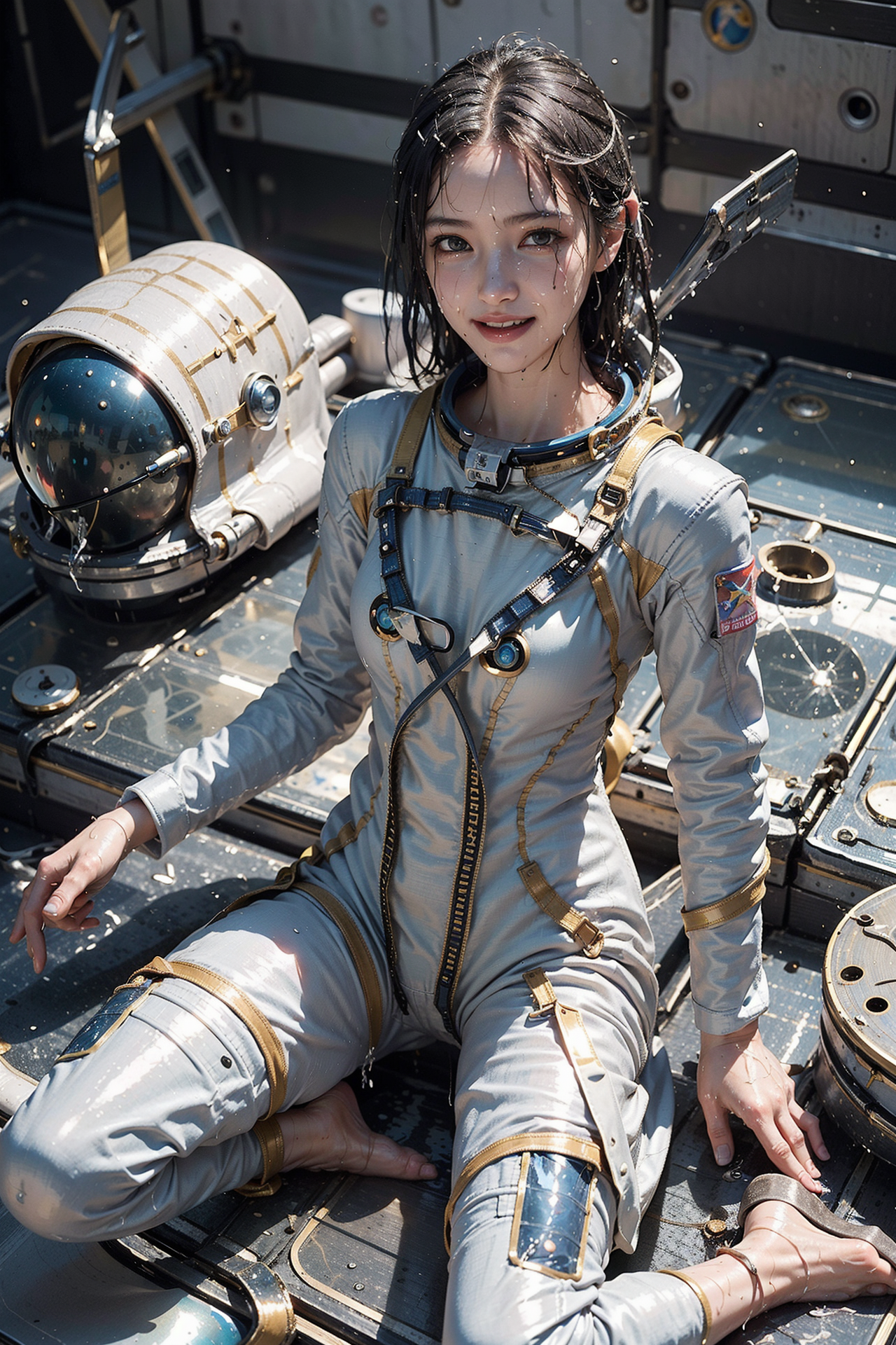 宇宙服姿の少女、宇宙ステーション内での笑顔 #美少女 #バイク #かっこいい