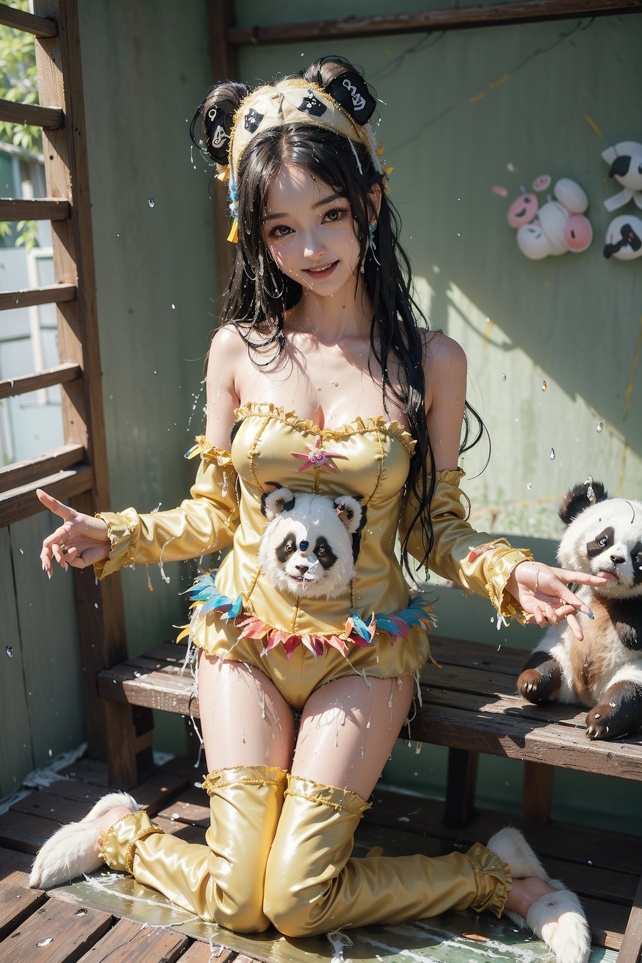 金色の衣装と動物モチーフの和風ポートレート