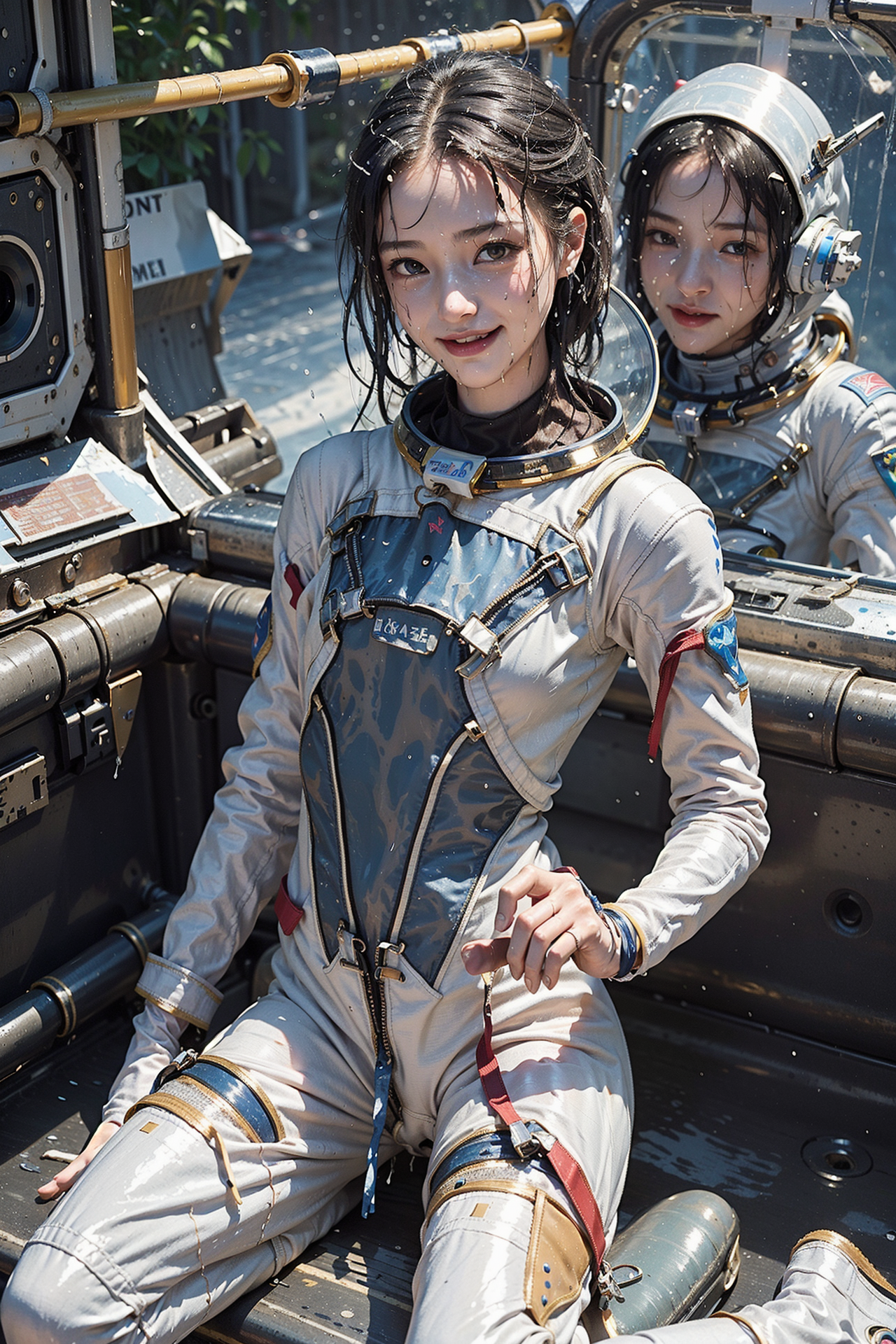 宇宙服姿の美少女、笑顔で宇宙ステーションでのミッション #美少女 #笑顔 #屋外