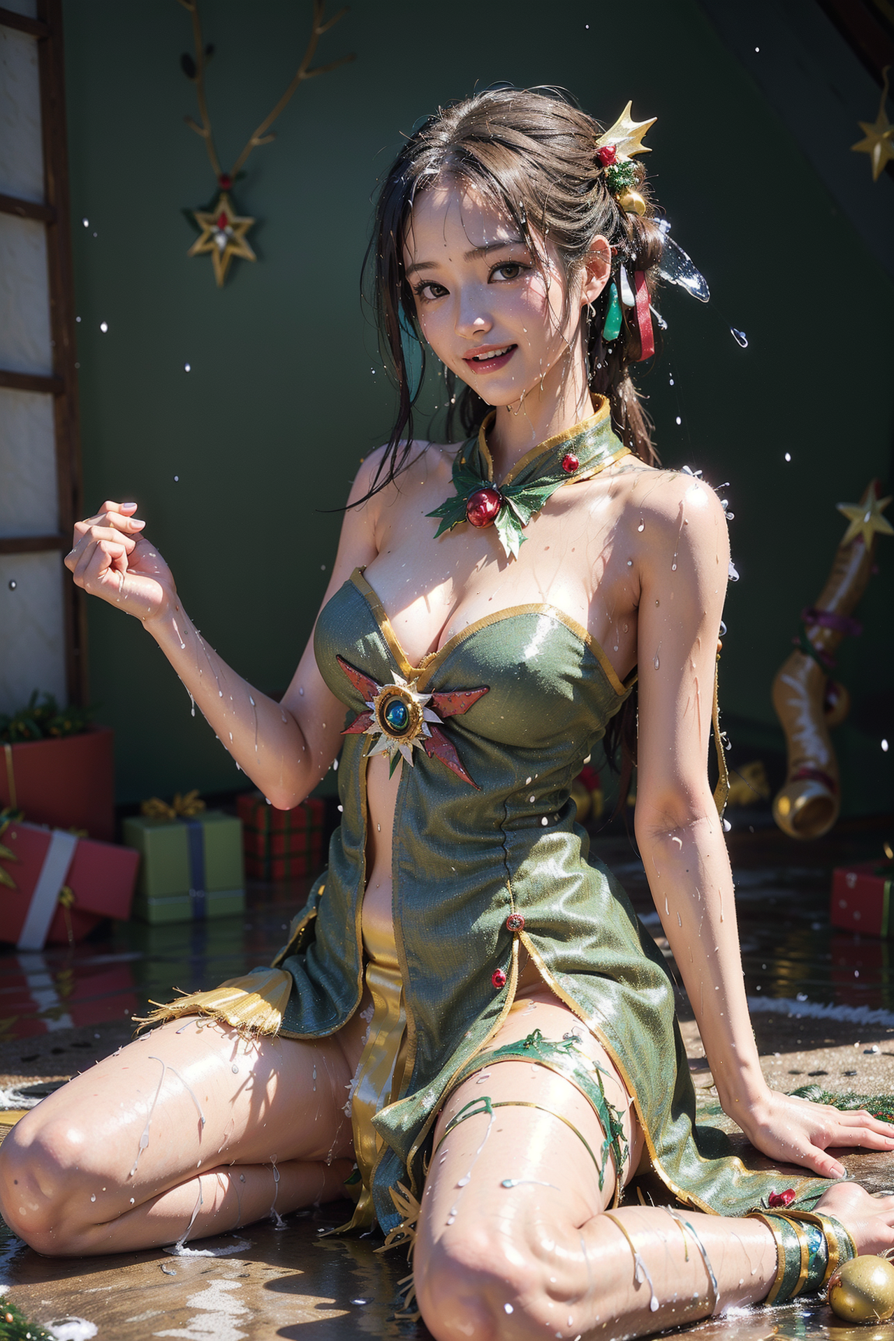 クリスマスの装いで笑顔のアニメ調ポートレート #美少女 #笑顔 #アニメ調