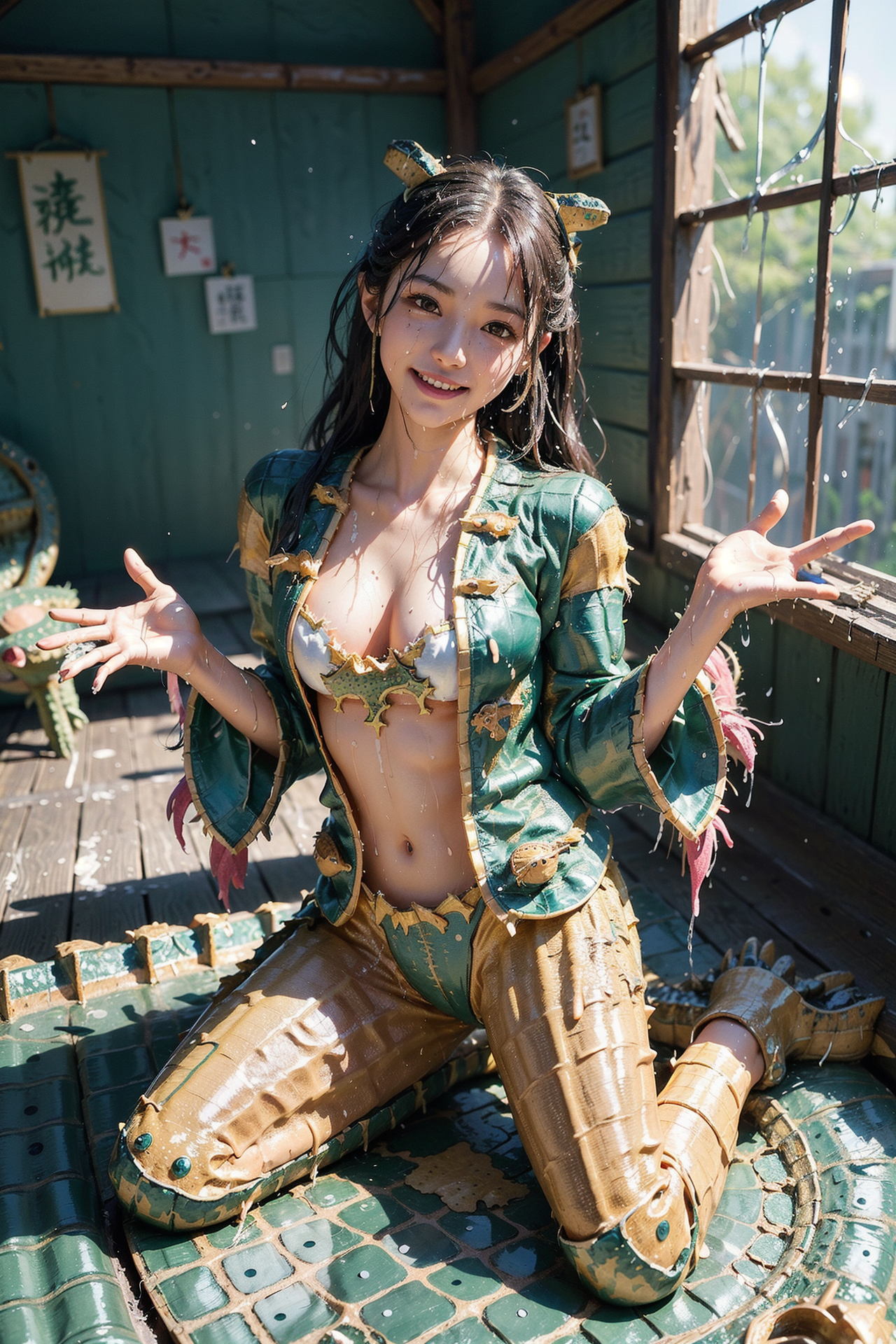 古風な和風建築で優雅な笑顔のポートレート #美少女 #笑顔 #アニメ調