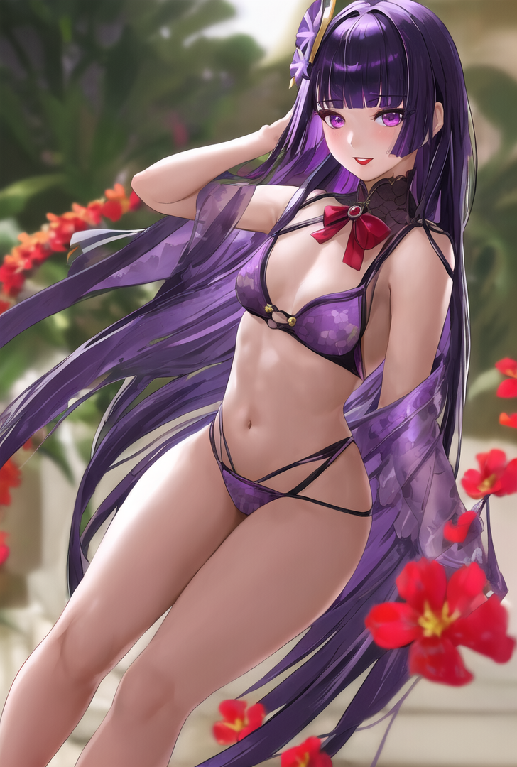 紫髪の優雅な女性と花庭園 #美少女 #優雅 #紫髪