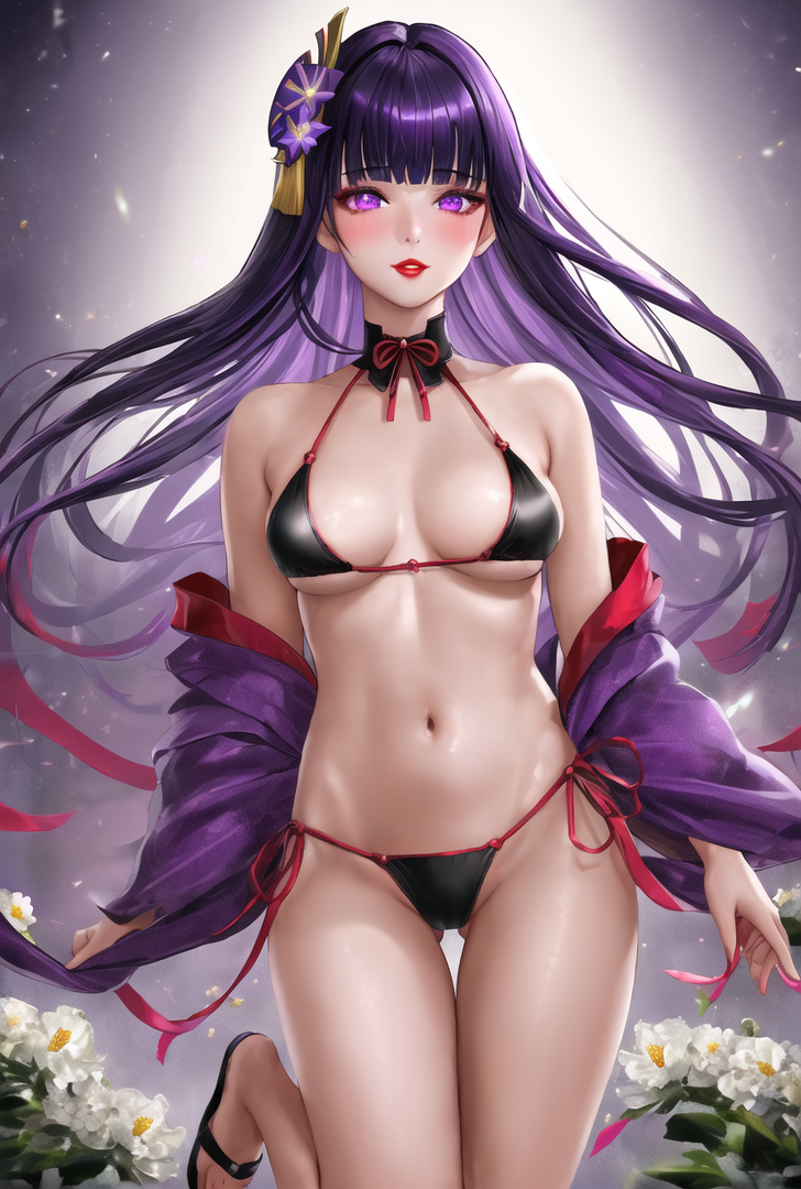 紫髪の優雅な美少女、花と光に包まれて #美少女 #幻想的 #長髪