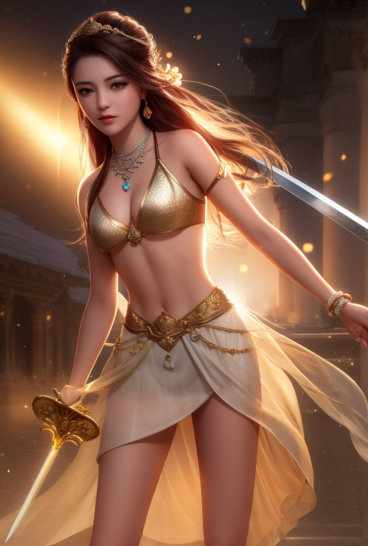 黄金の光に包まれた戦士の肖像 #美少女 #戦士 #金色
