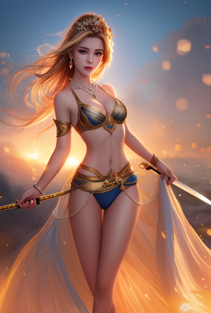 黄金の夕焼けに輝く戦士ポートレート #美少女 #ファンタジー #戦士