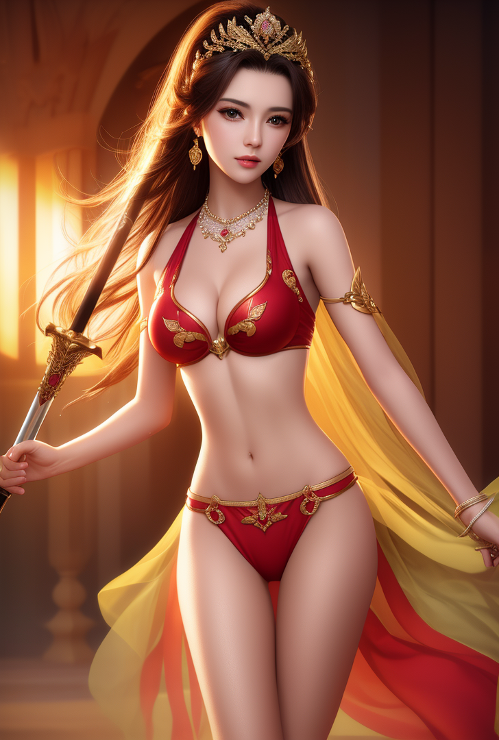 黄金の剣を握る王妃、豪華な衣装の肖像 #美少女 #王妃 #ファンタジー