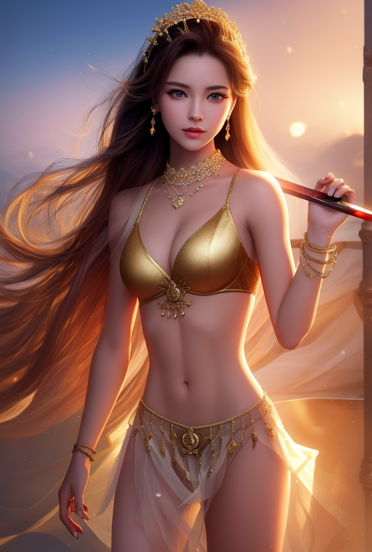 黄金の砂漠に佇む王妃のポートレート #美少女 #金髪 #王妃