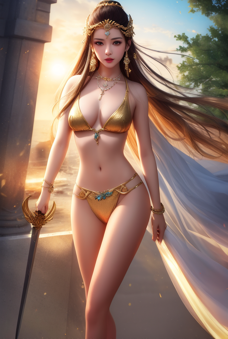 黄金の装飾に身を包む優雅な姫君 #美少女 #ファンタジー #姫