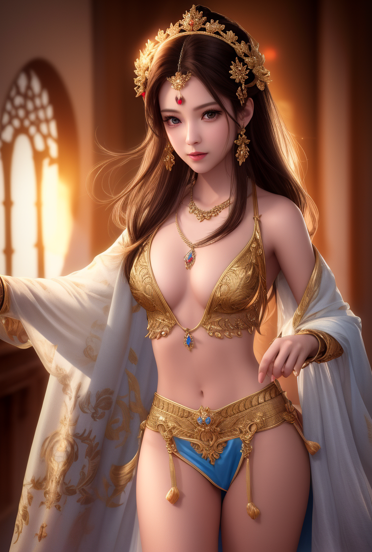 黄金の装飾と白衣の優雅な姫君ポートレート #美少女 #姫 #高貴