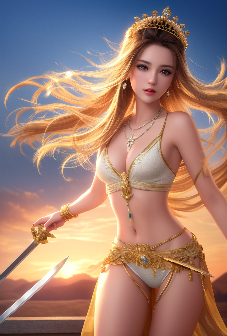 黄金の髪と王冠を輝かせるファンタジー戦士 #美少女 #ファンタジー #王族