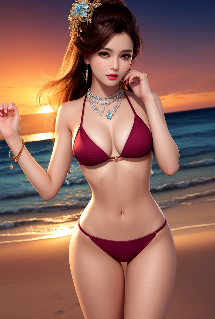 夕焼けビーチの優雅なポートレート #美少女 #ビキニ #ビーチ