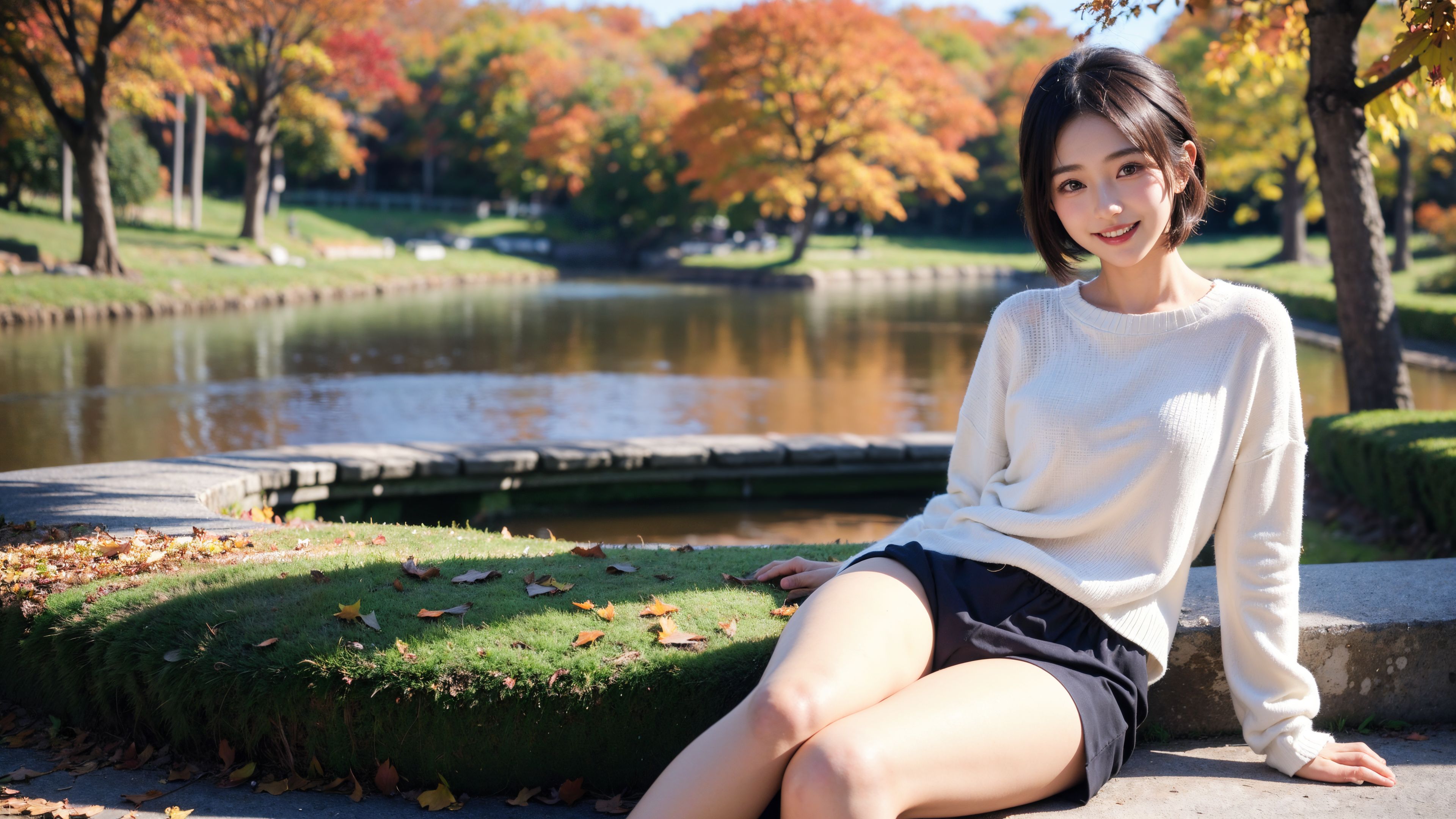 秋の川辺でほほ笑む少女ポートレート #美少女 #秋 #屋外