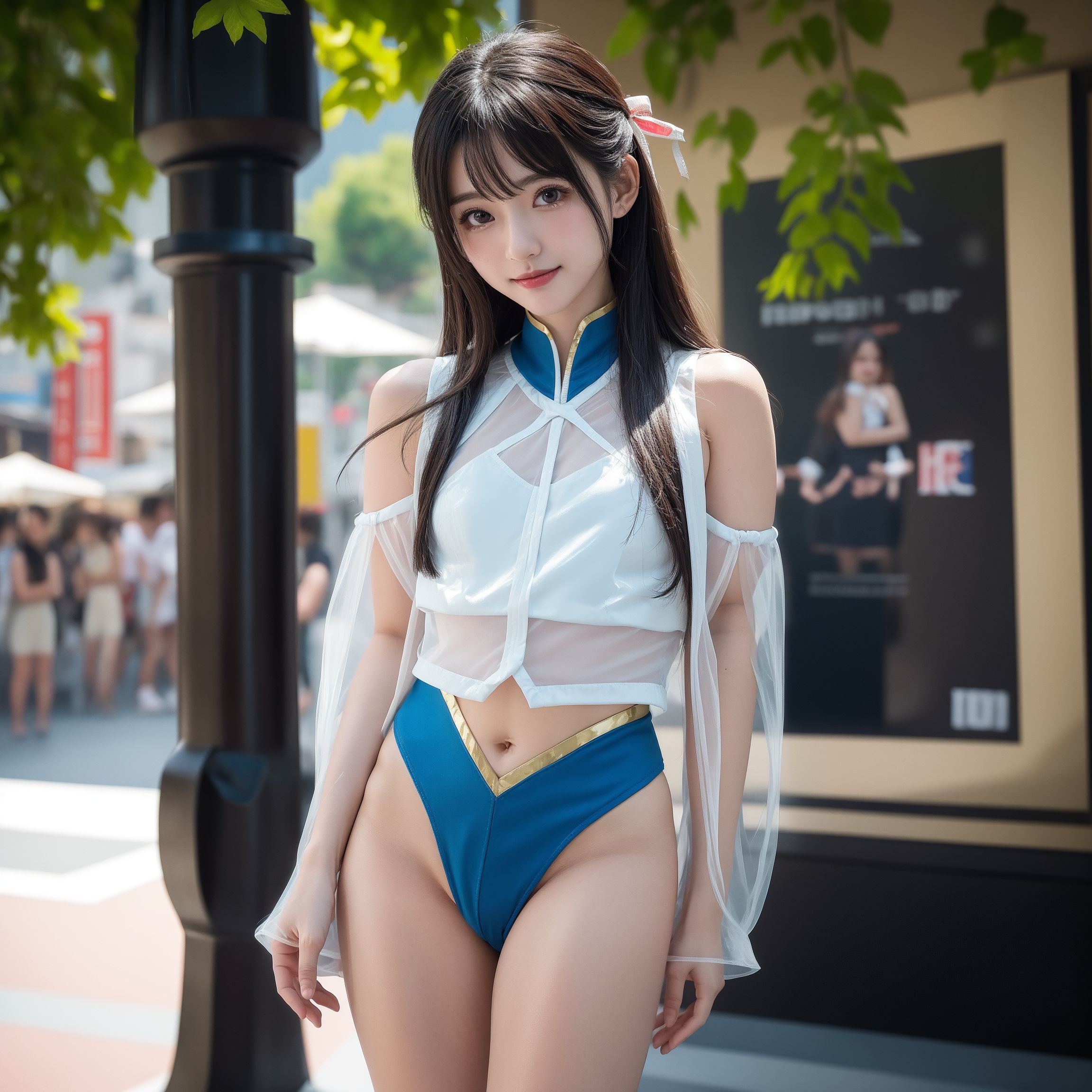 夏の街角、白と青の涼しげな美少女 #美少女 #夏 #屋外