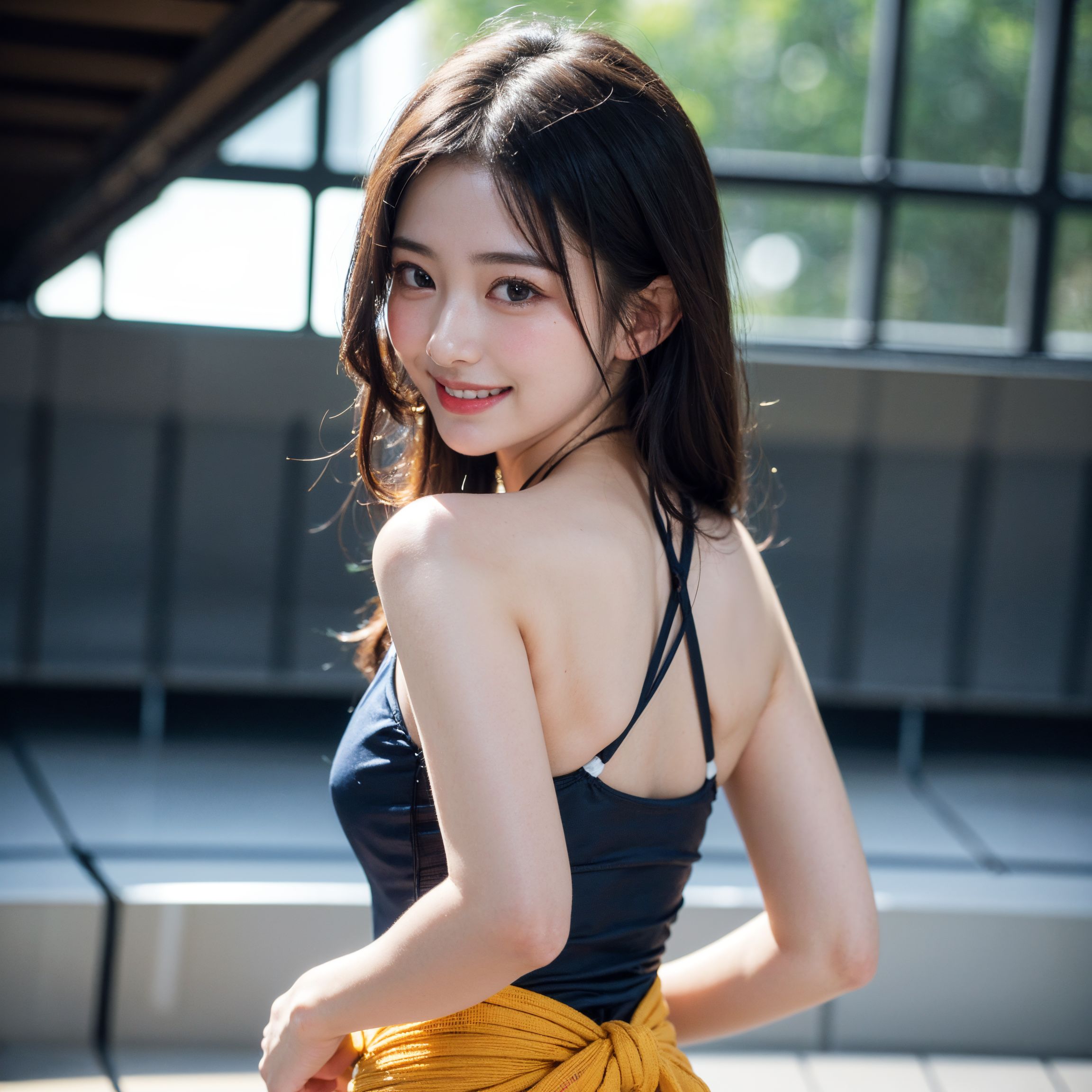 ロフト空間で振り返る黒トップスの美少女ポートレート #美少女 #笑顔 #振り返り