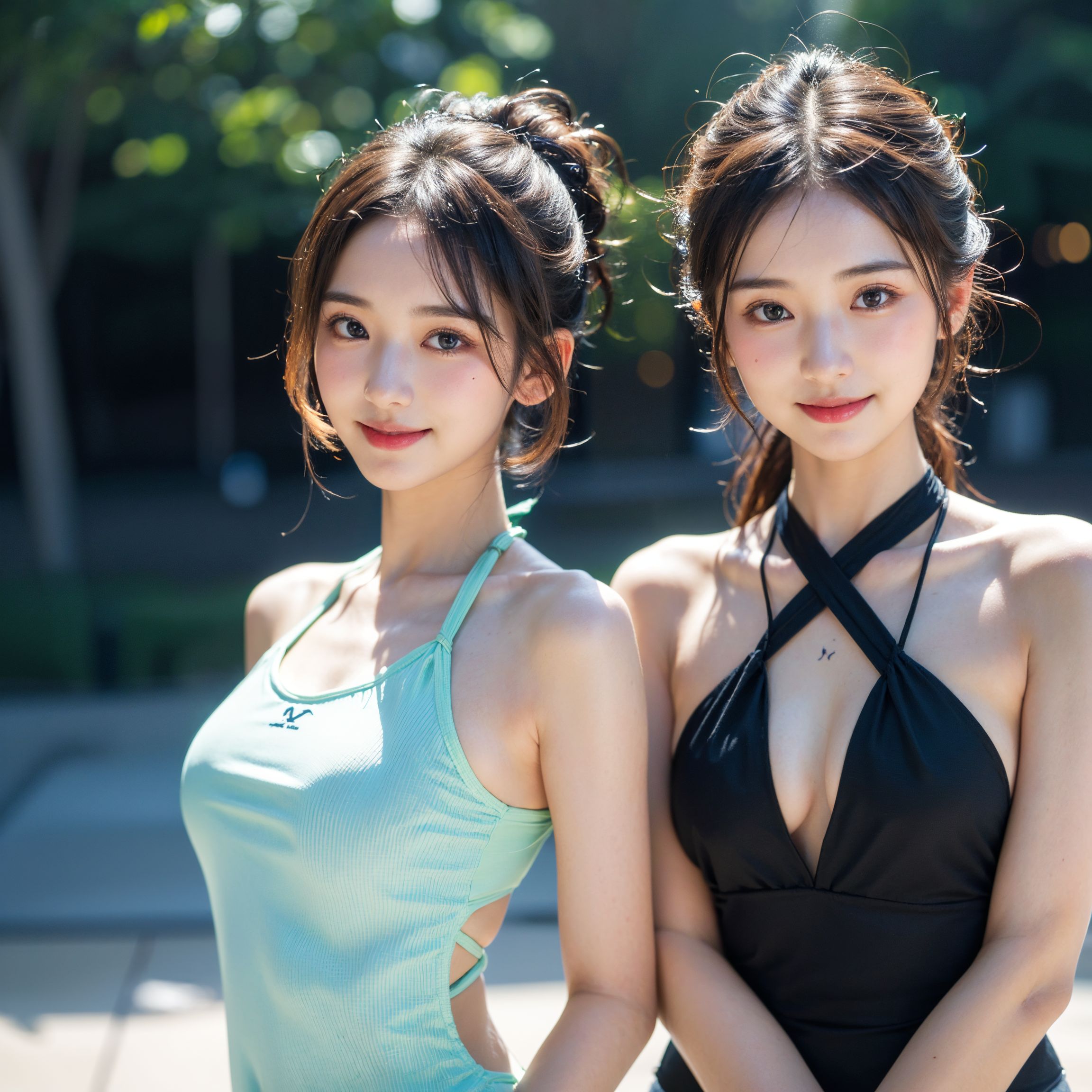 夏日のポートレート、爽やかなアップスタイル #美少女 #笑顔 #屋外