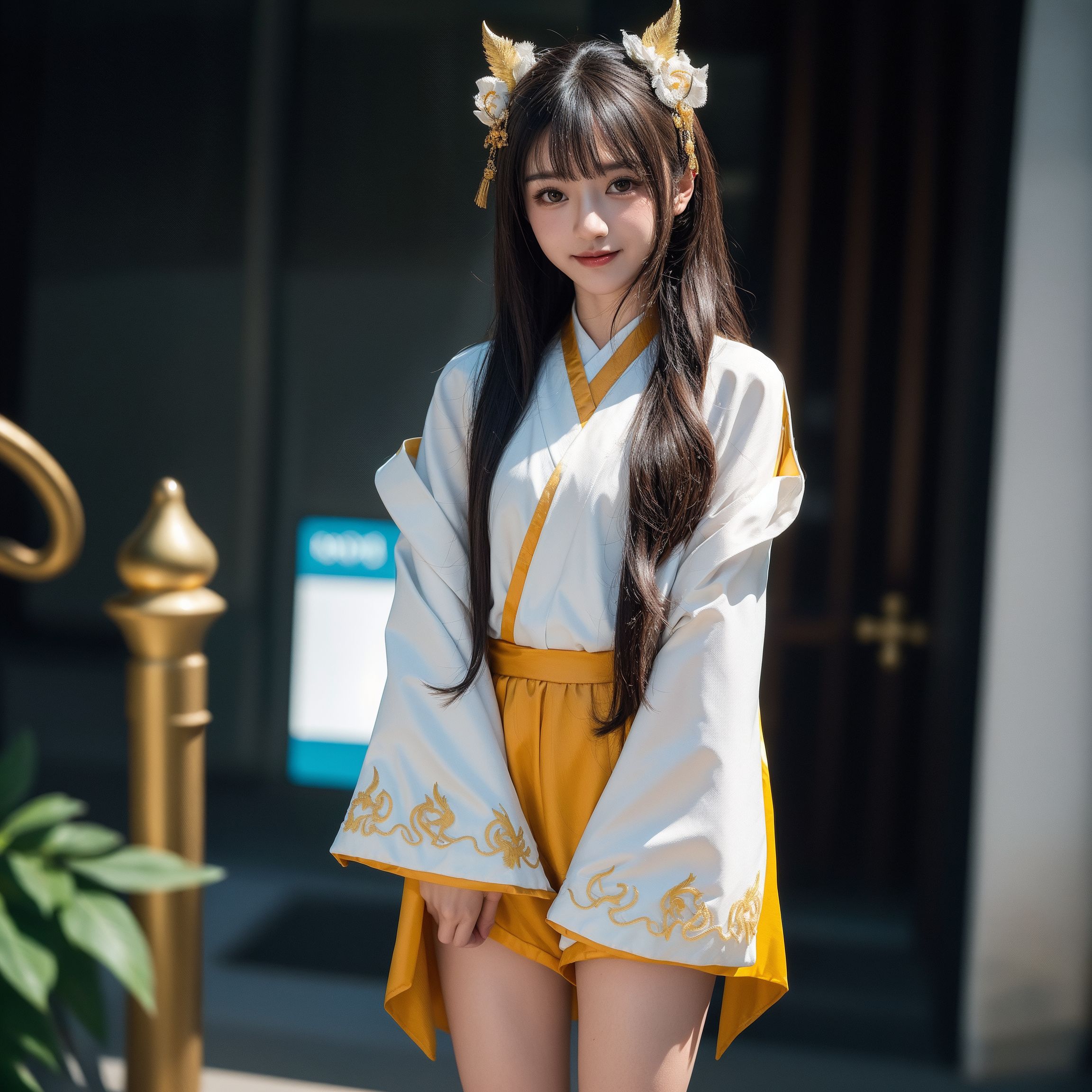 白と金の漢服姿、優雅な古風美少女 #美少女 #漢服 #東洋風