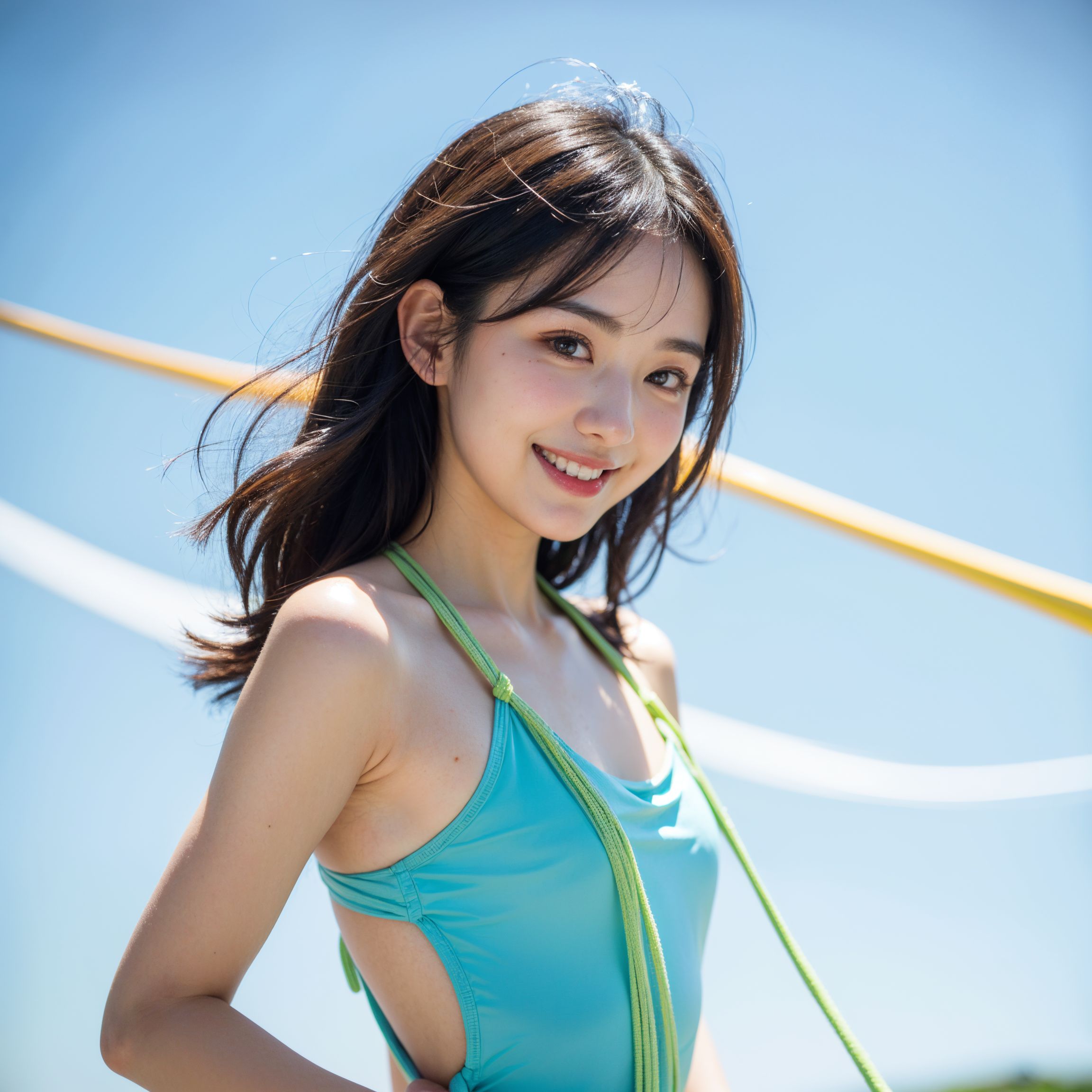 青空の下で微笑む、爽やかな水着姿のポートレート #美少女 #水着 #笑顔