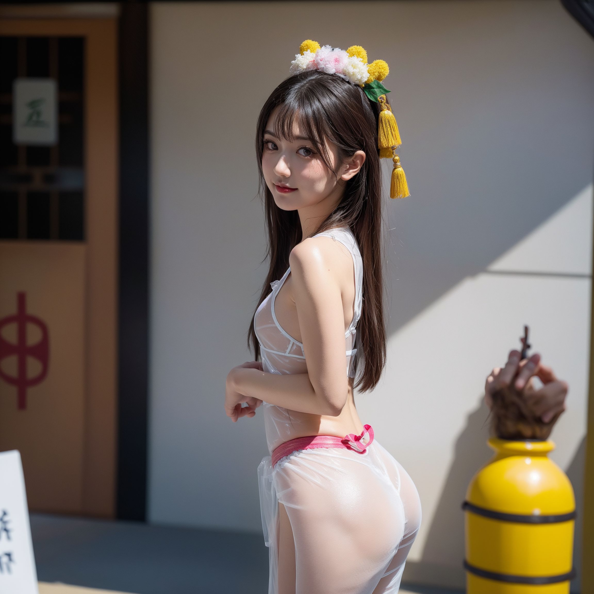 花飾りの髪留め、優雅な振り返りポートレート #美少女 #清楚 #振り返り