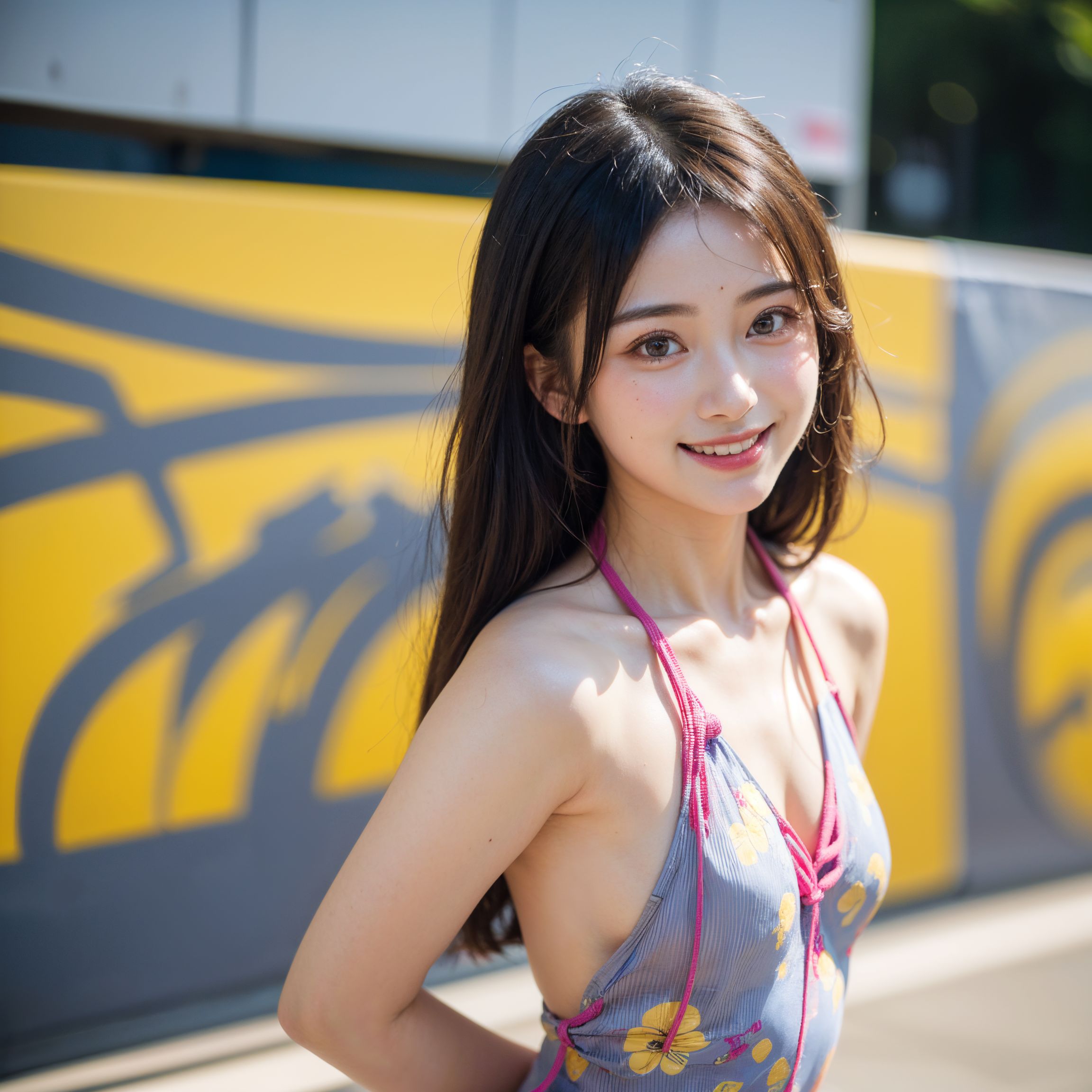 夏の屋外ポートレート、花柄ワンピの笑顔 #美少女 #笑顔 #屋外