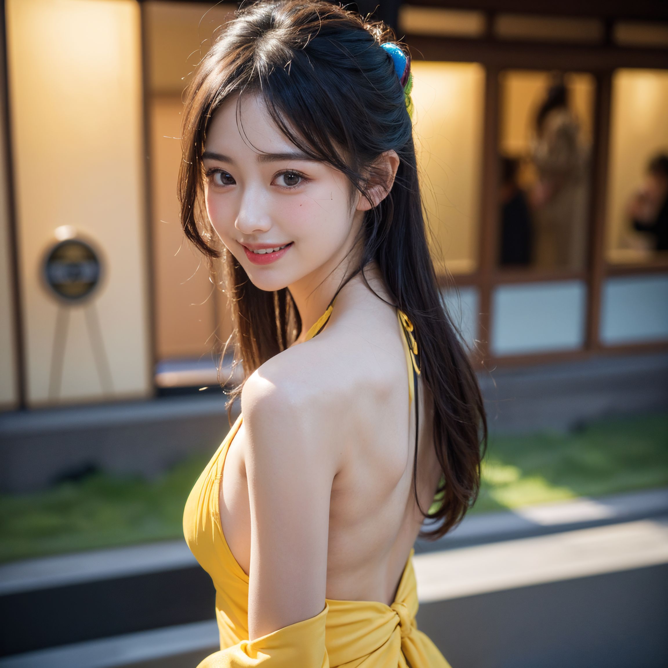 黄色ドレスの振り返りポートレート #美少女 #ポートレート #黄色