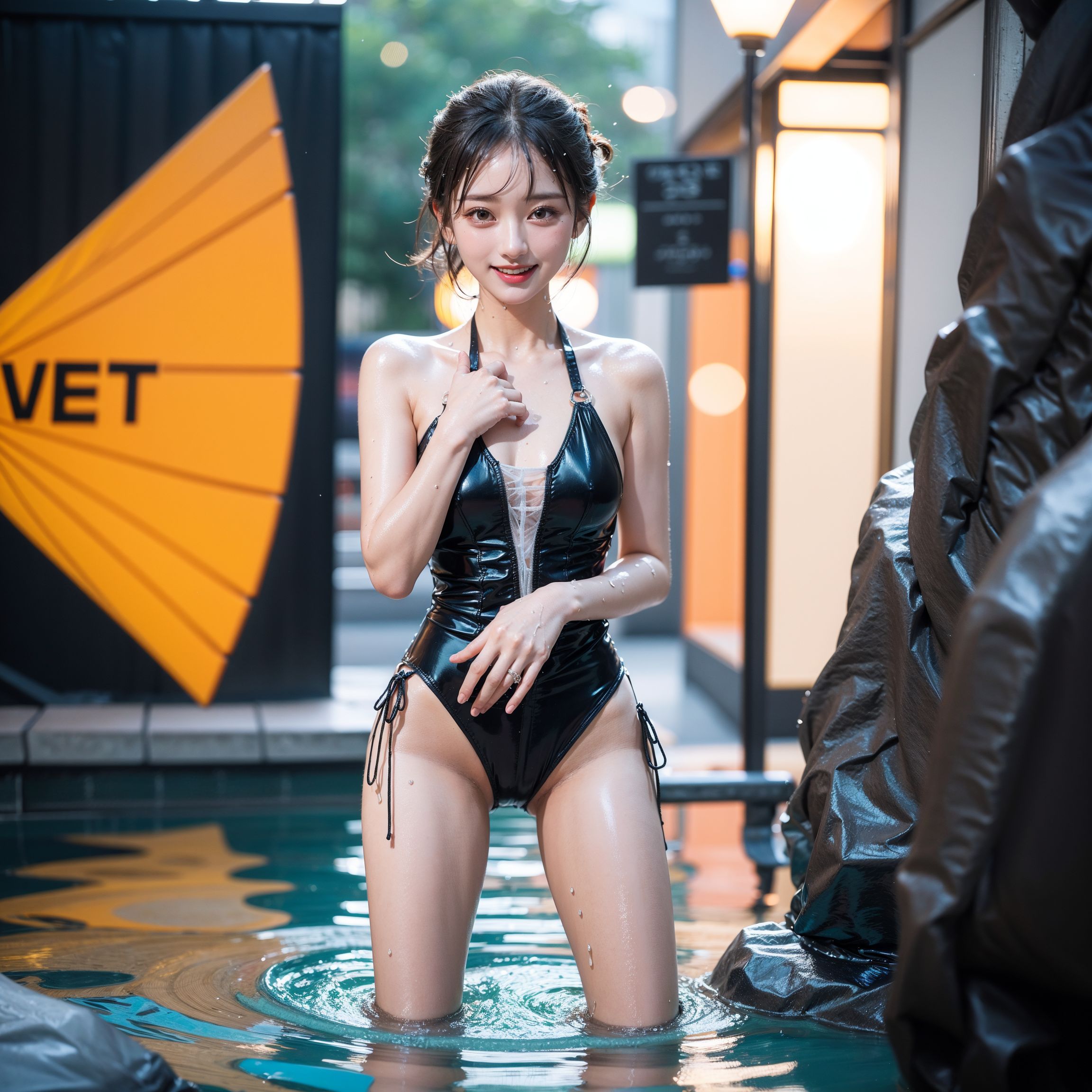 ネオン夜景の水中ポートレート #美少女 #水着 #夜景