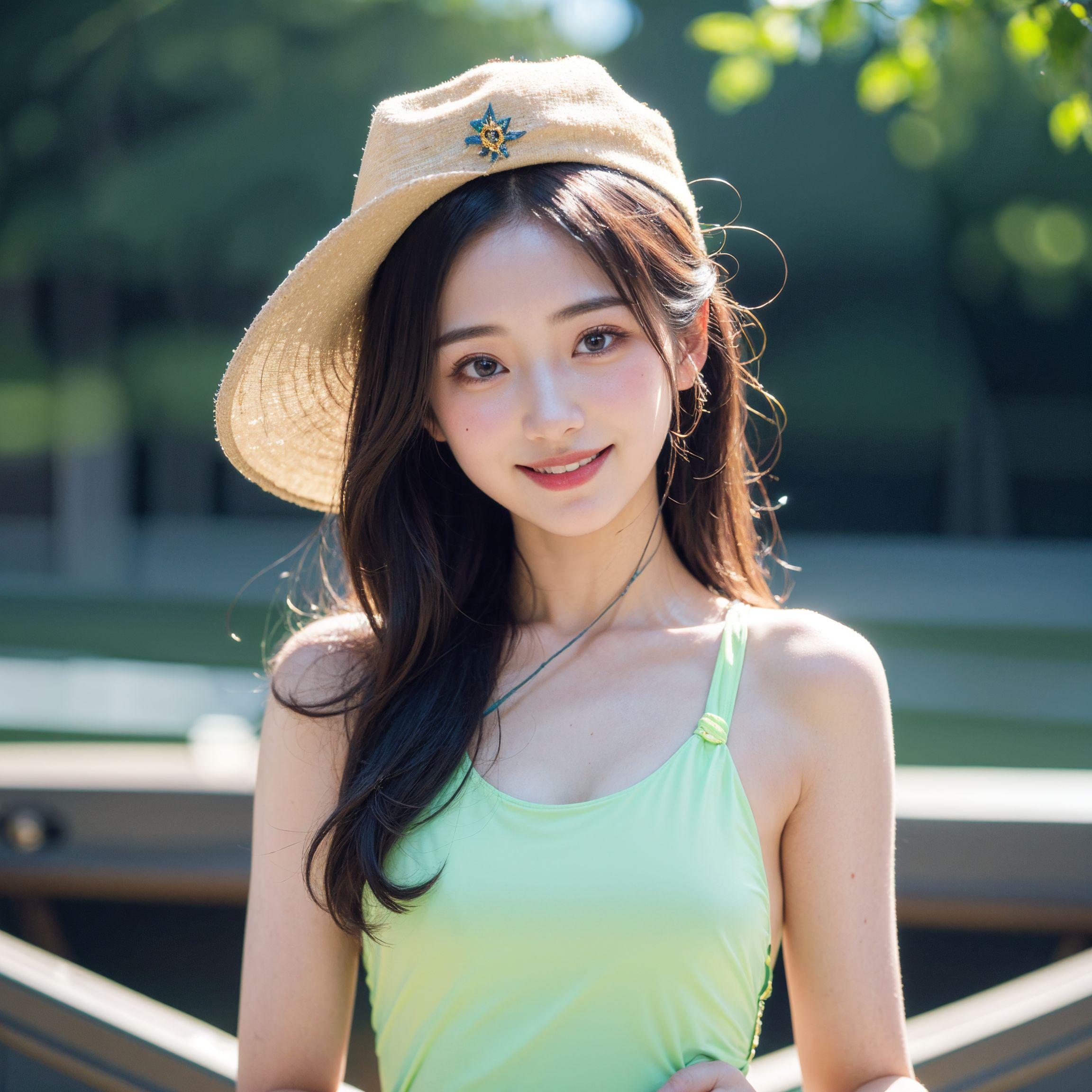 麦わら帽子と爽やかミントグリーン、夏の屋外ポートレート #美少女 #夏 #笑顔