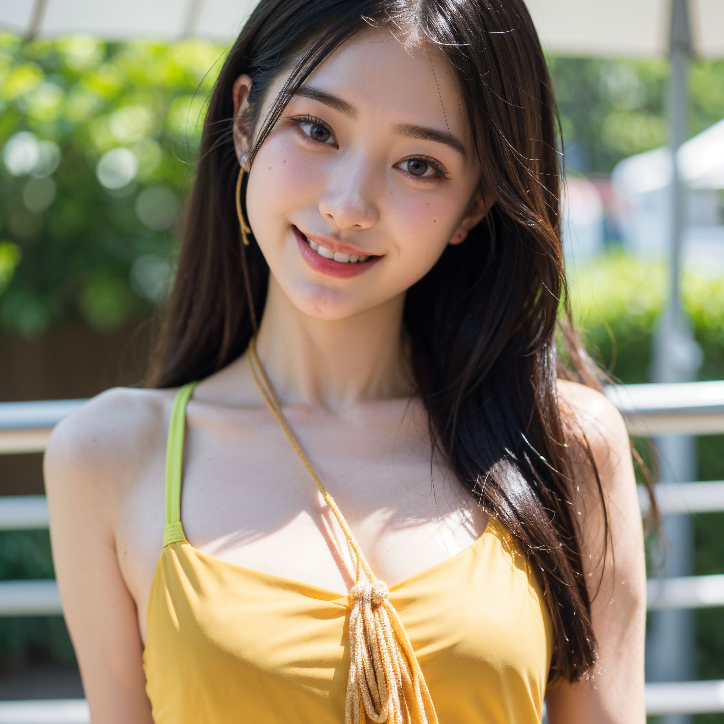 初夏の屋外ポートレート、黒髪ロングの笑顔 #美少女 #笑顔 #黒髪
