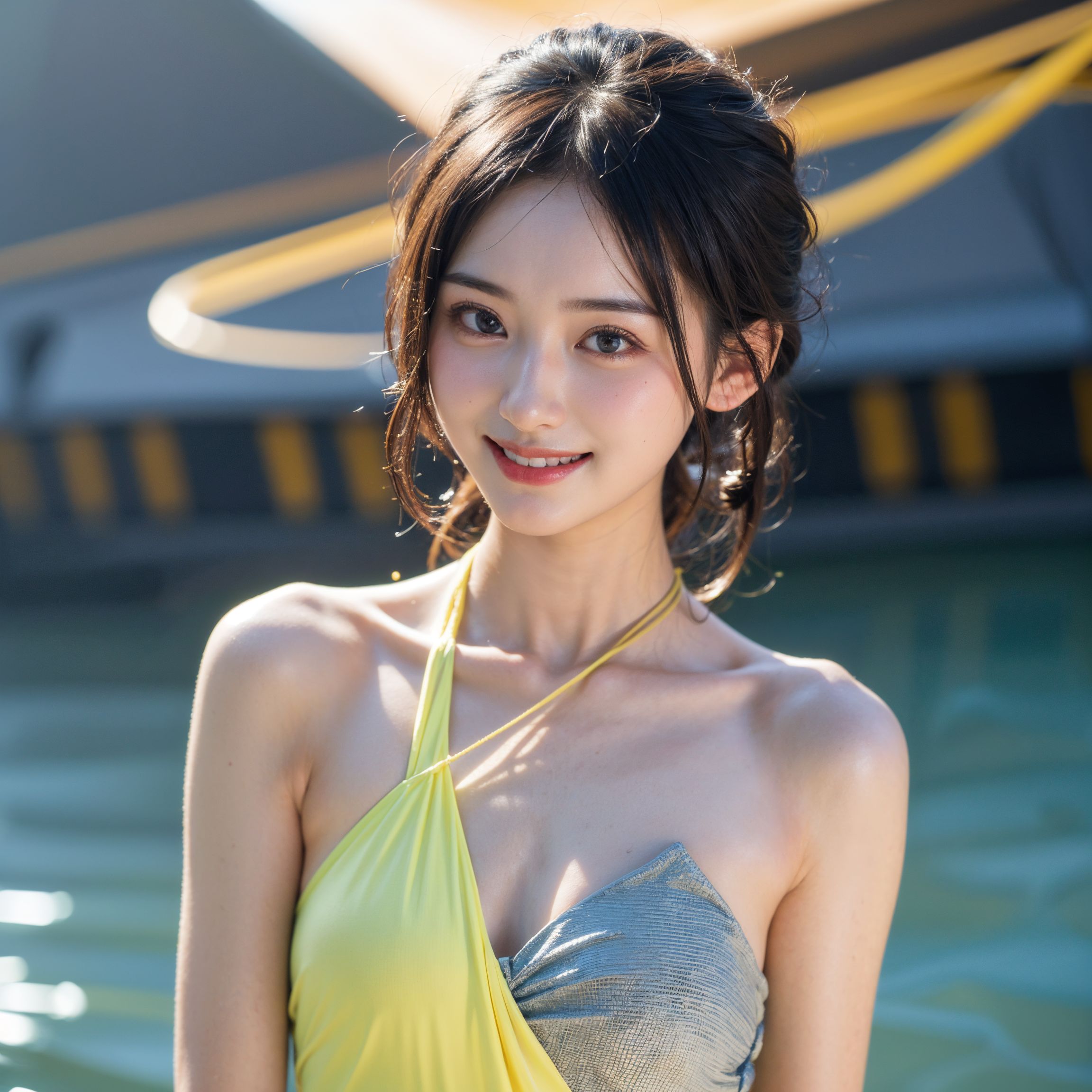 夏の水辺で輝く爽やかな笑顔のポートレート #美少女 #水着 #笑顔