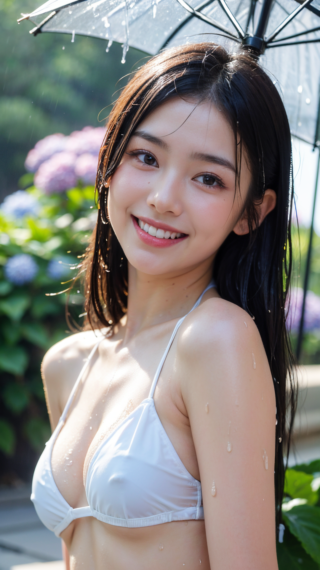 雨の庭園で輝く笑顔のポートレート #美少女 #笑顔 #屋外
