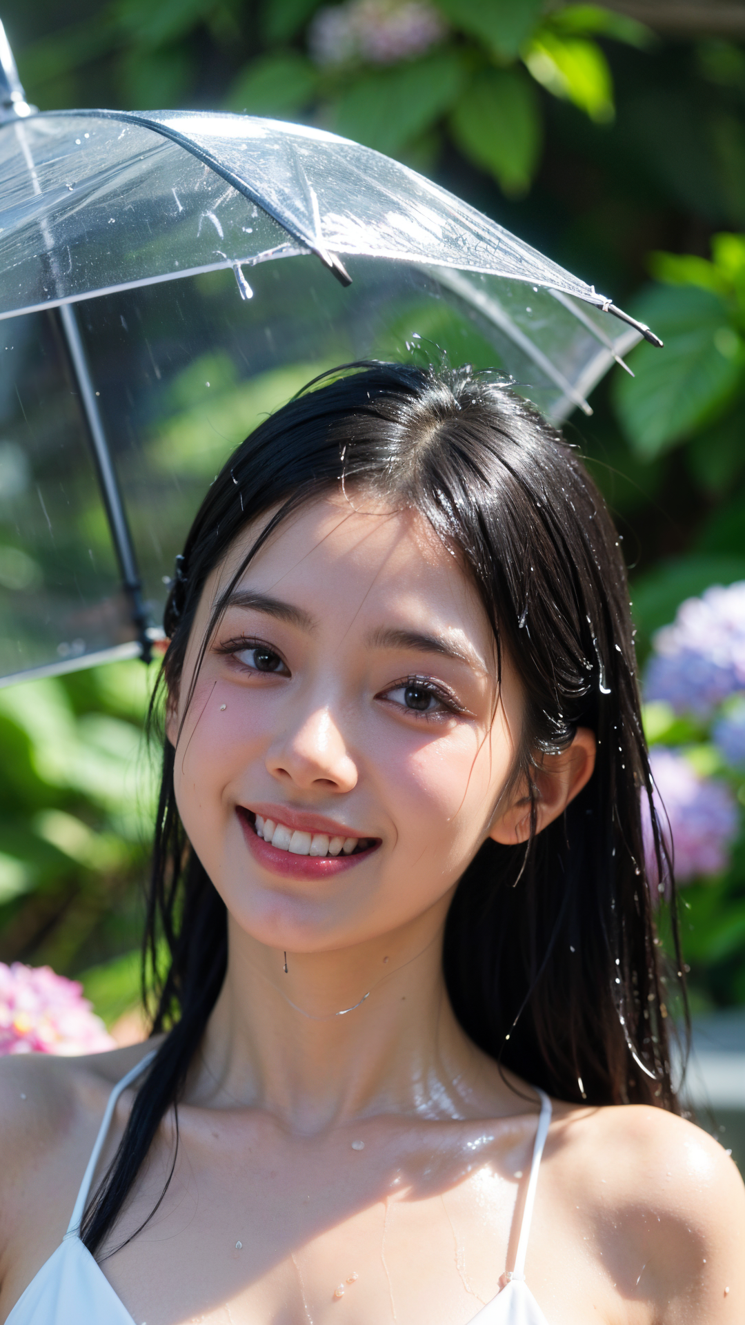 雨の庭園で笑顔の少女 #美少女 #笑顔 #屋外