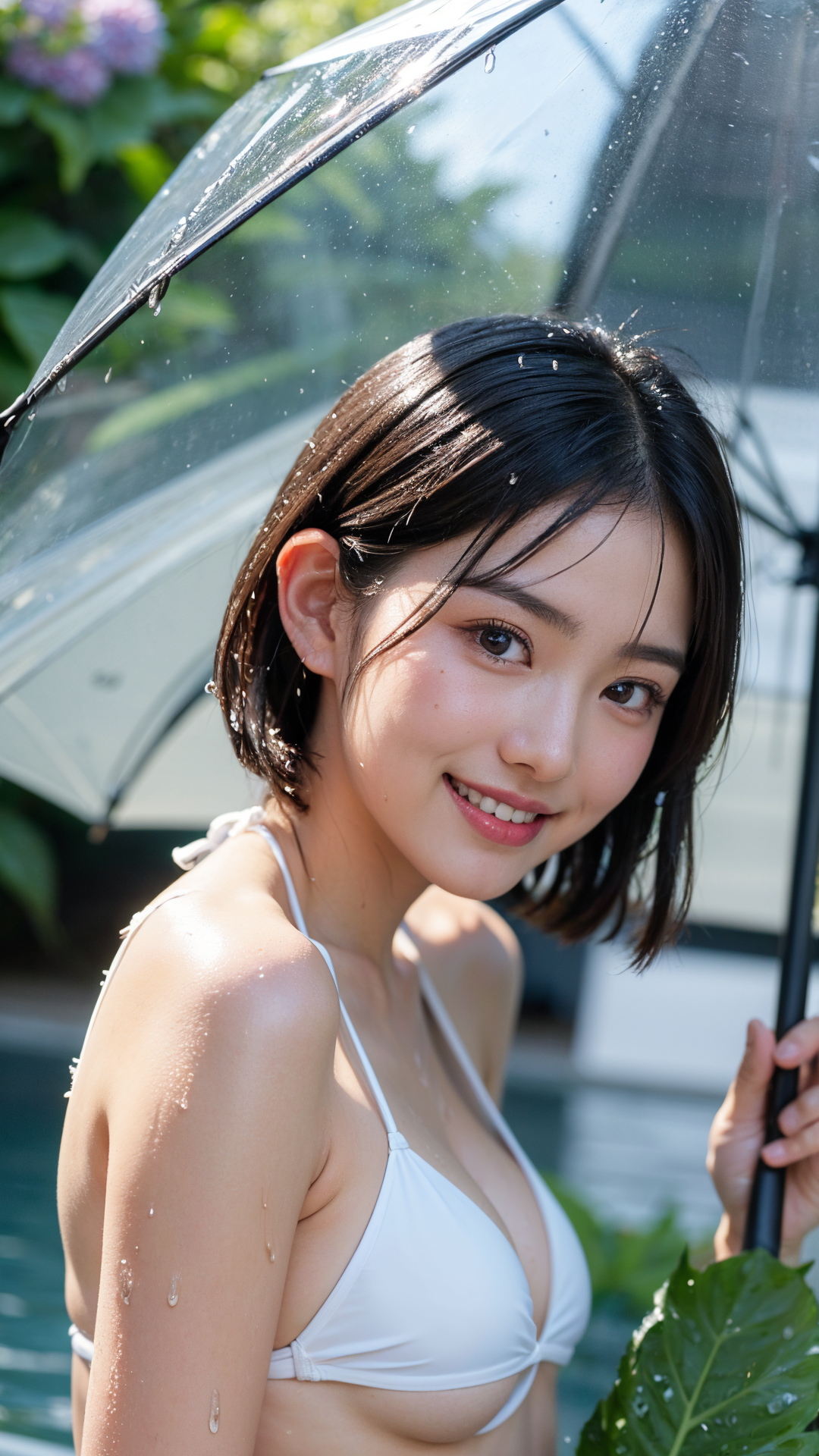 雨の日の透明傘と笑顔ポートレート #美少女 #屋外 #傘